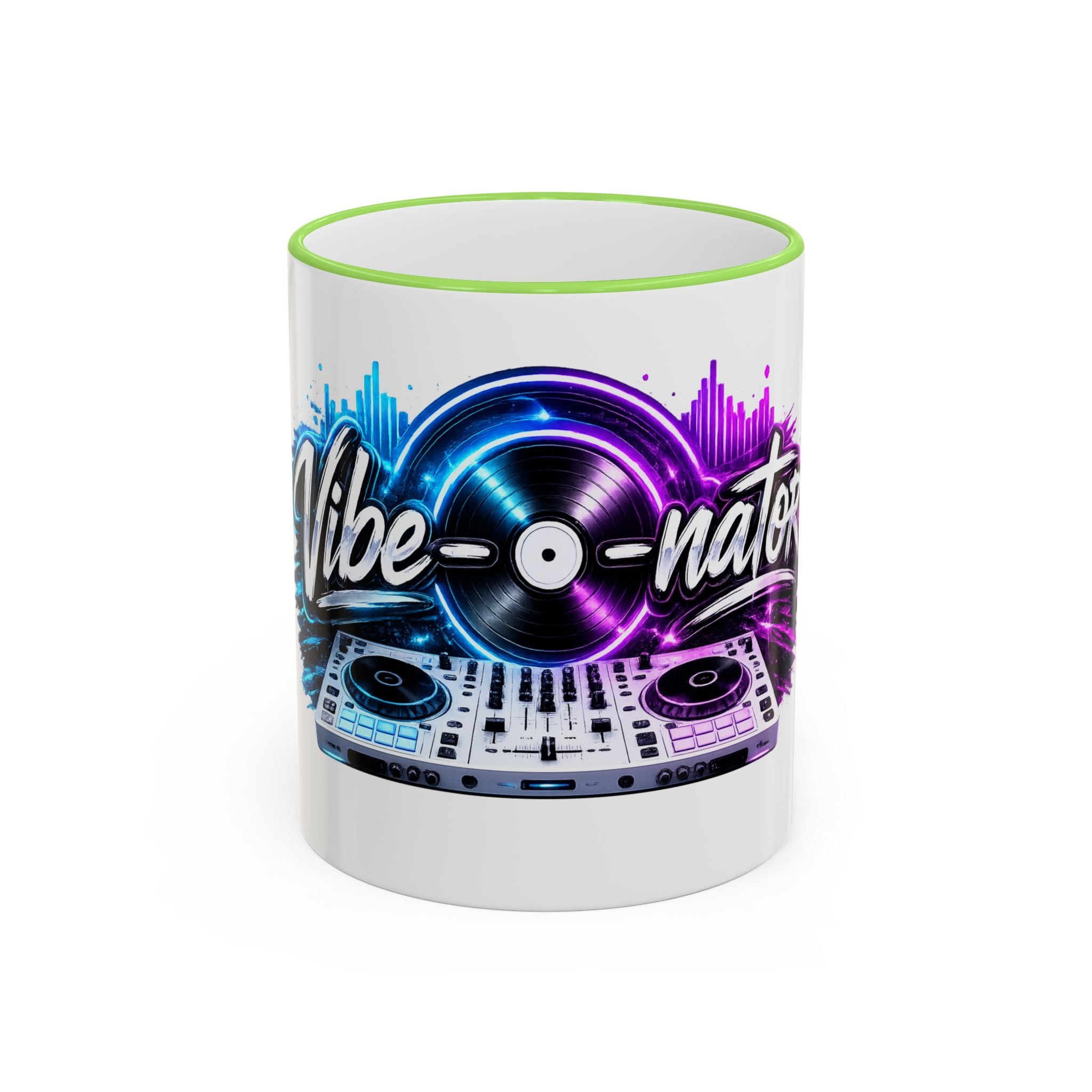 Vibe‑nator DJ Vinyl Graphic Accent Rim Mug (11oz/15oz)