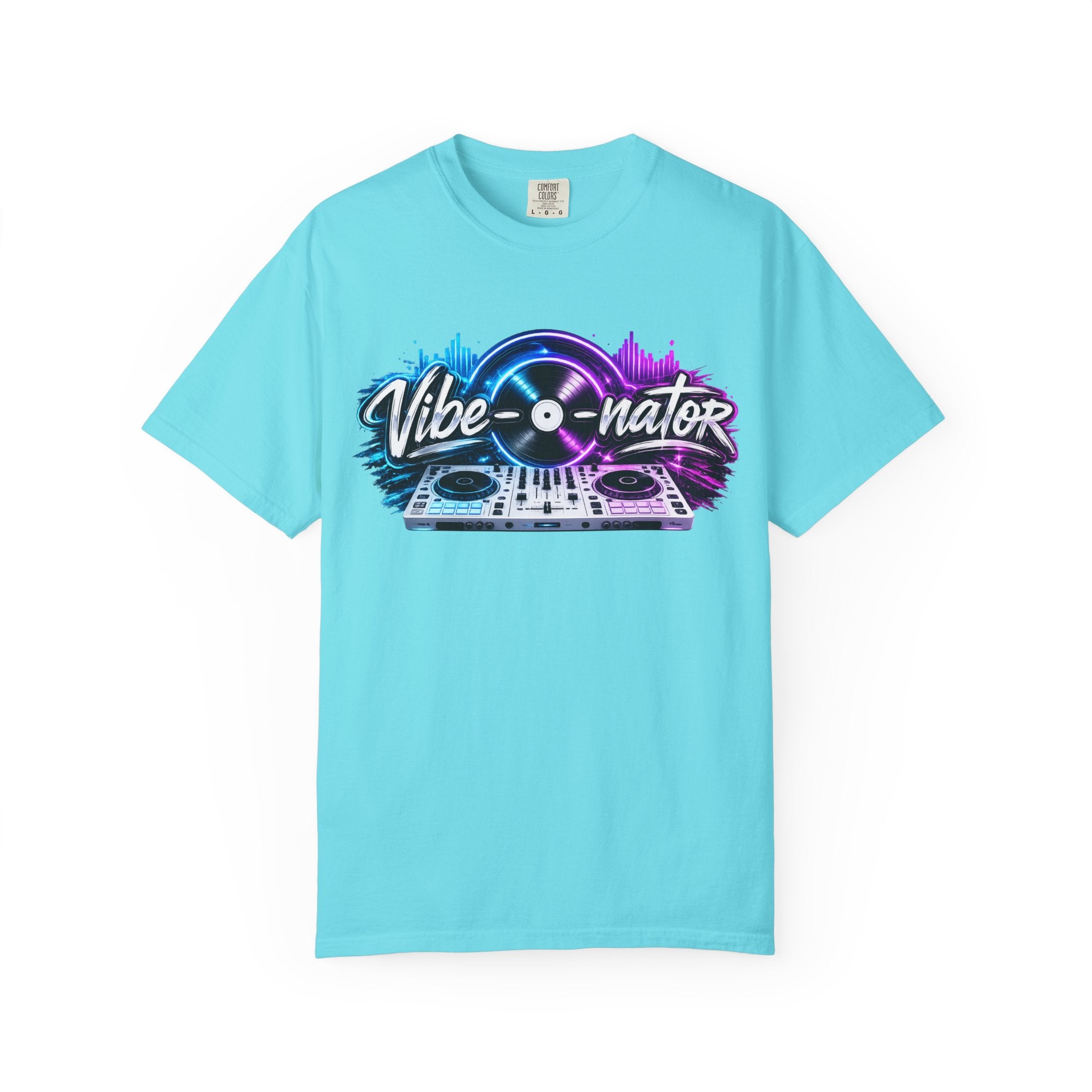 Vibe-o-nator DJ Turntable T-Shirt — Retro Neon Music Tee for DJs & Music Lovers