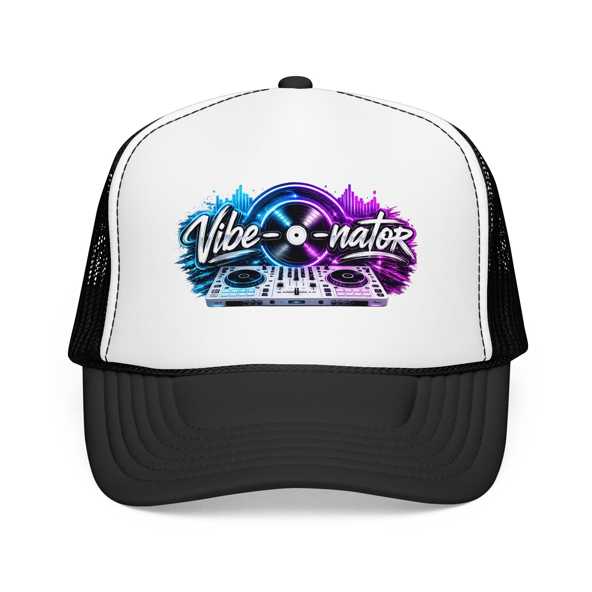 Vibe-nator Trucker Hat — Neon DJ Turntable Foam Hat