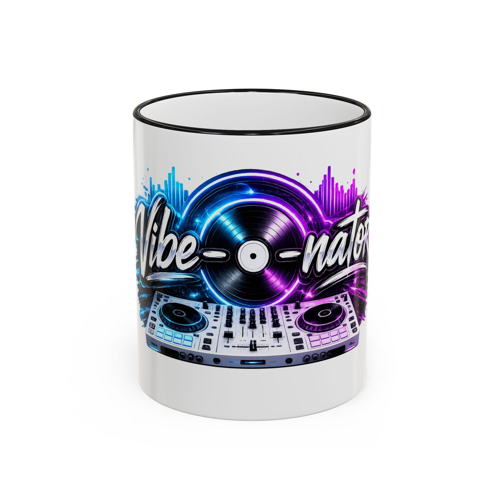 Vibe‑nator DJ Vinyl Graphic Accent Rim Mug (11oz/15oz)