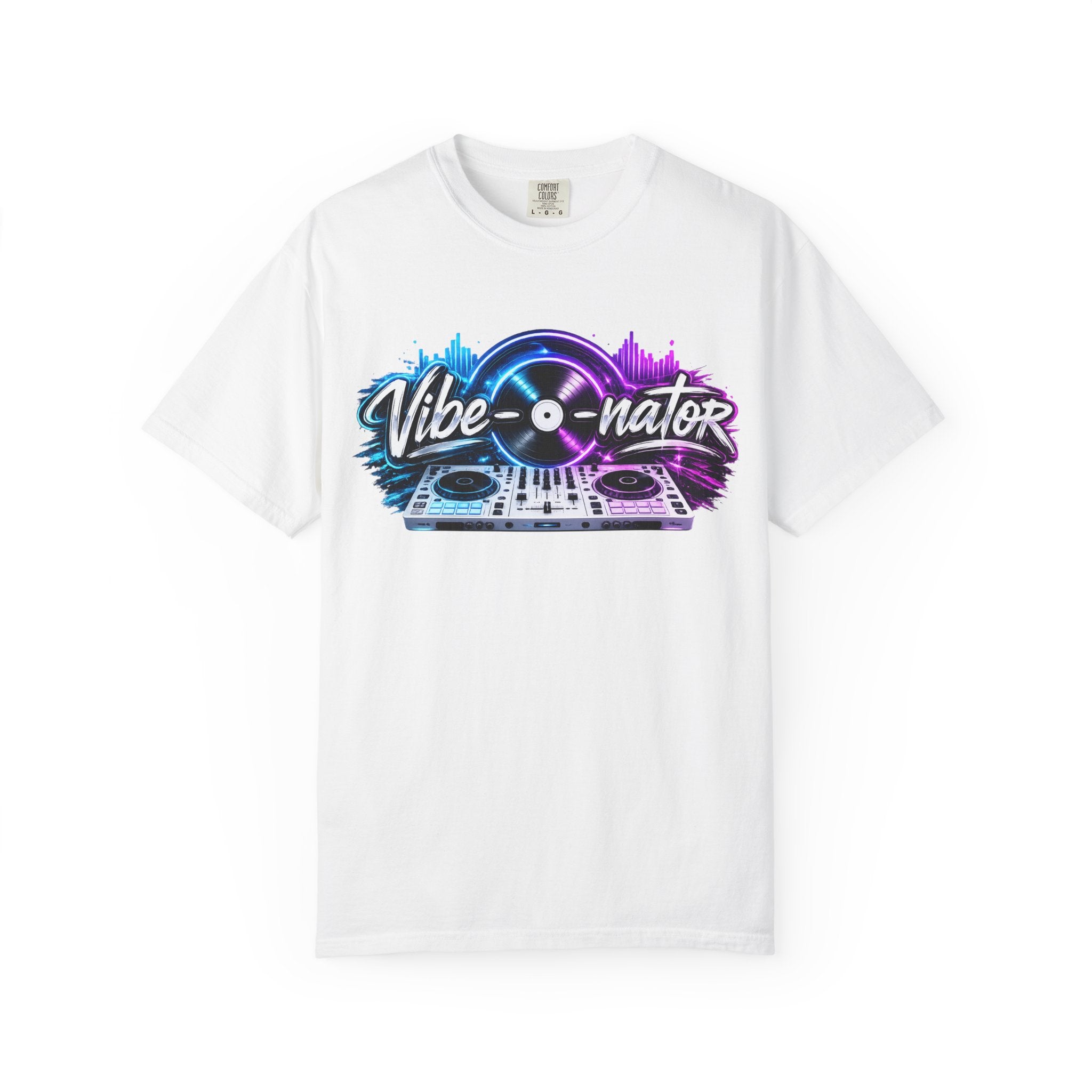 Vibe-o-nator DJ Turntable T-Shirt — Retro Neon Music Tee for DJs & Music Lovers