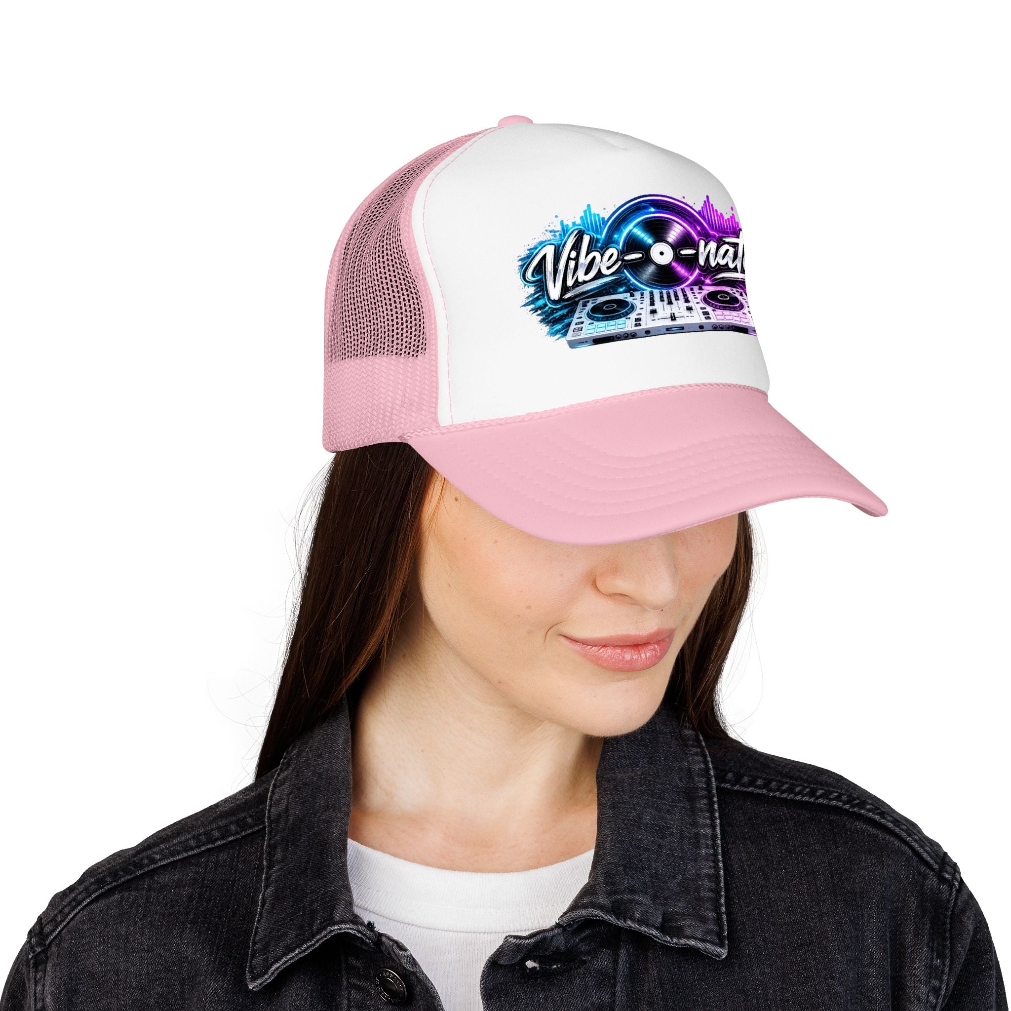 Vibe-nator Trucker Hat — Neon DJ Turntable Foam Hat