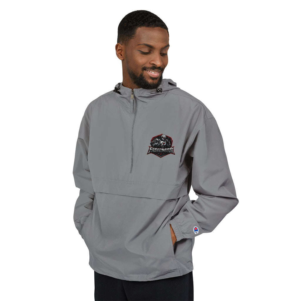 Packable Orange Anorak Jacket with Floral Skull Patch — Lightweight Windbreaker for Travel & Streetwear