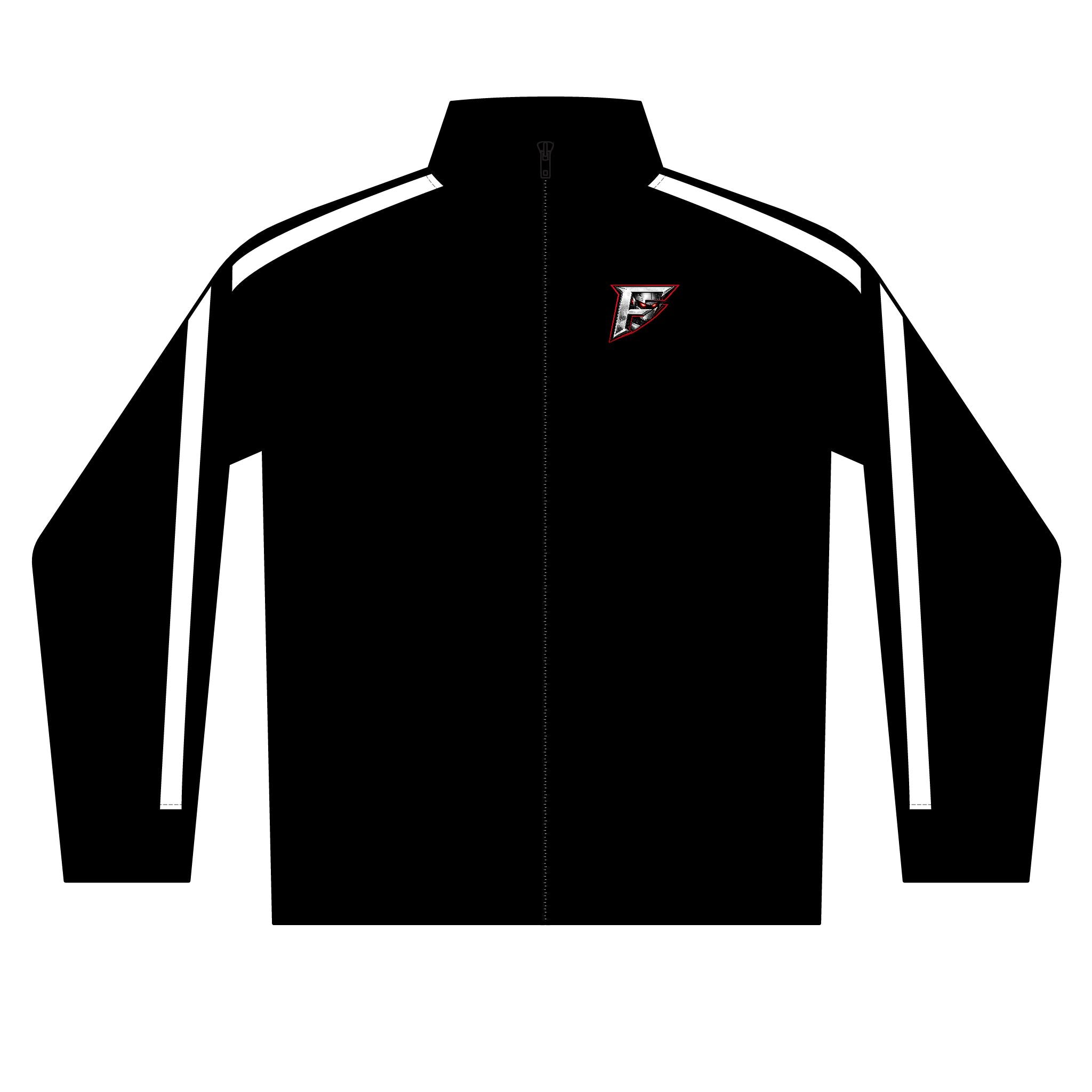 Men's Black Zip Track Jacket with Subtle Team Crest — Lightweight Athletic Warmup