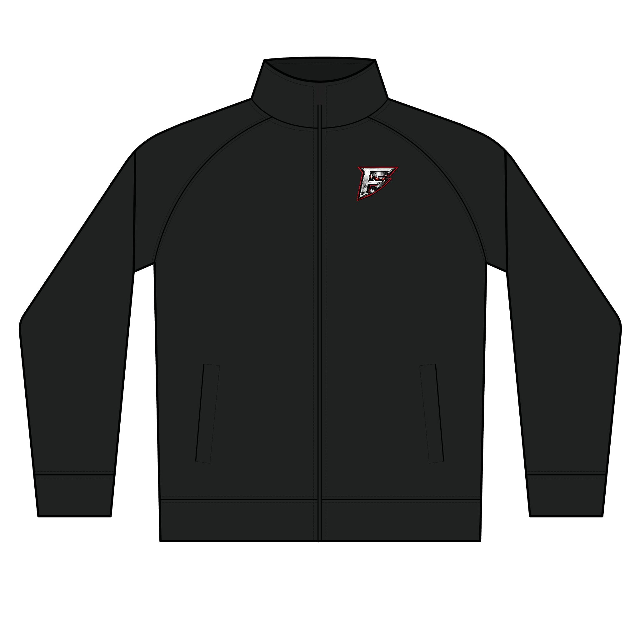 Men's Black Zip Track Jacket with Subtle Team Crest — Lightweight Athletic Warmup