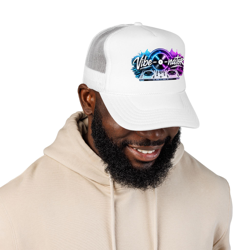 Vibe-nator Trucker Hat — Neon DJ Turntable Foam Hat