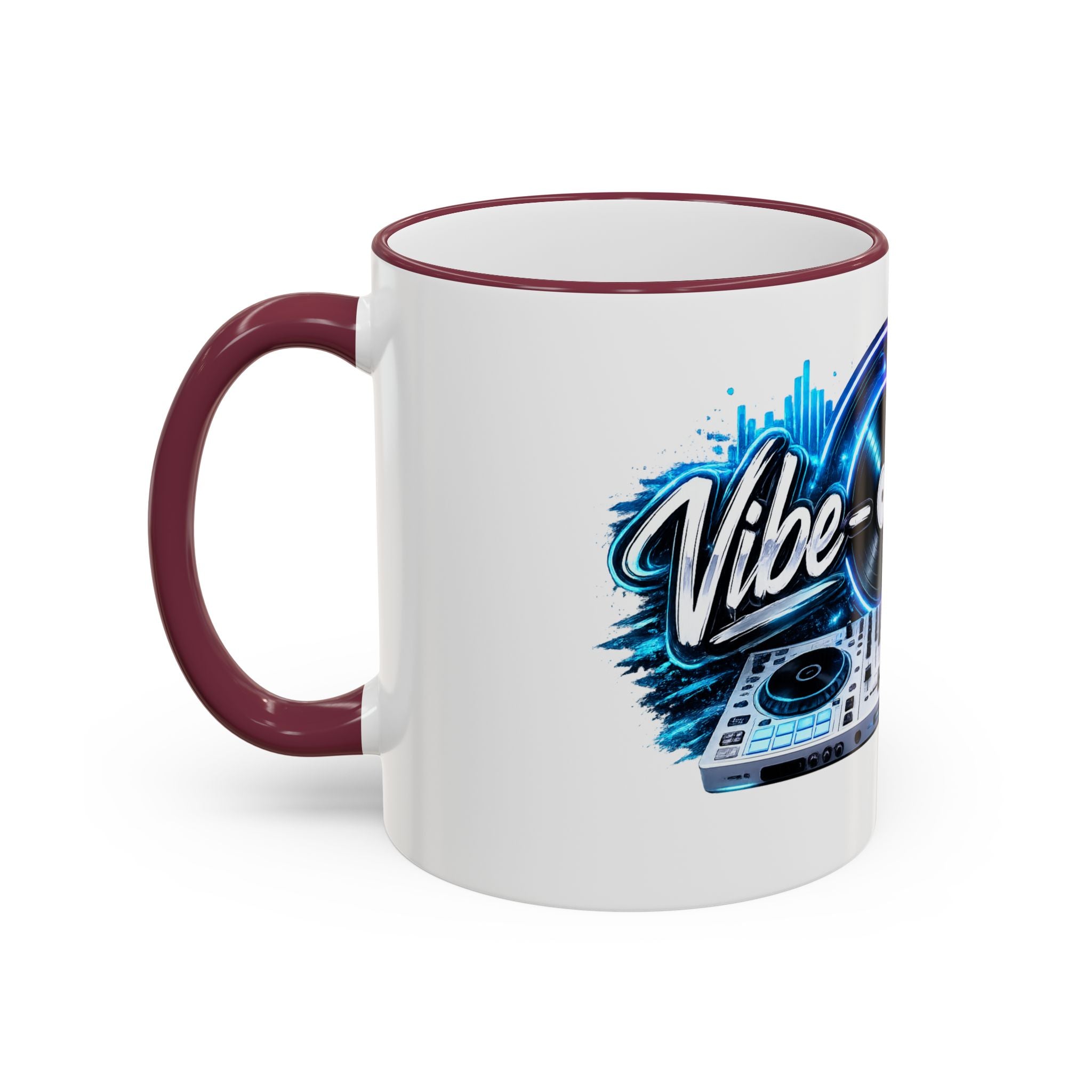 Vibe‑nator DJ Vinyl Graphic Accent Rim Mug (11oz/15oz)
