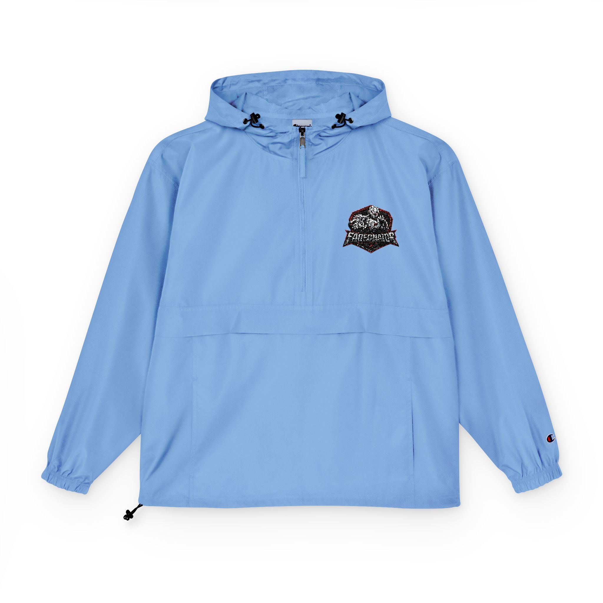 Packable Orange Anorak Jacket with Floral Skull Patch — Lightweight Windbreaker for Travel & Streetwear