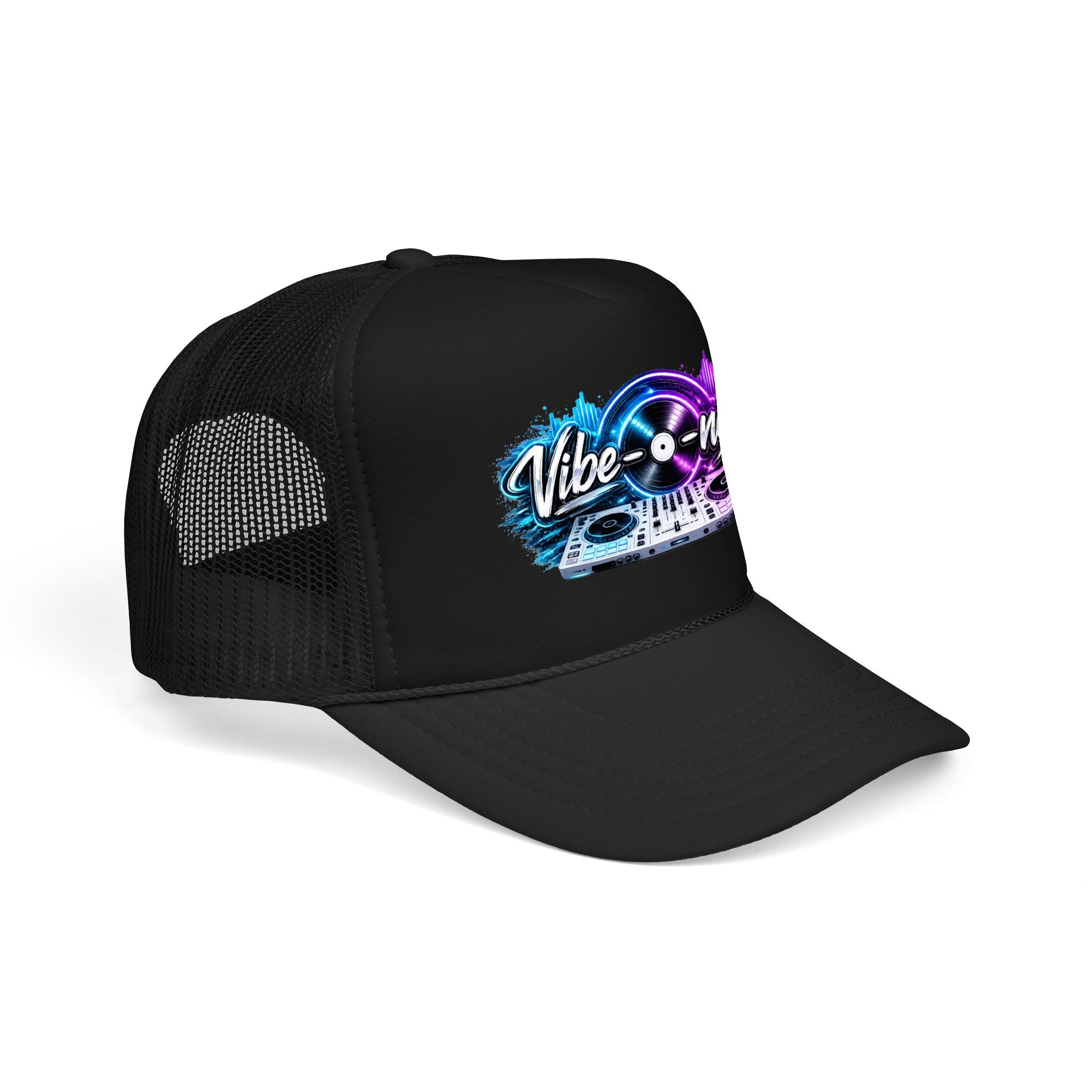 Vibe-nator Trucker Hat — Neon DJ Turntable Foam Hat
