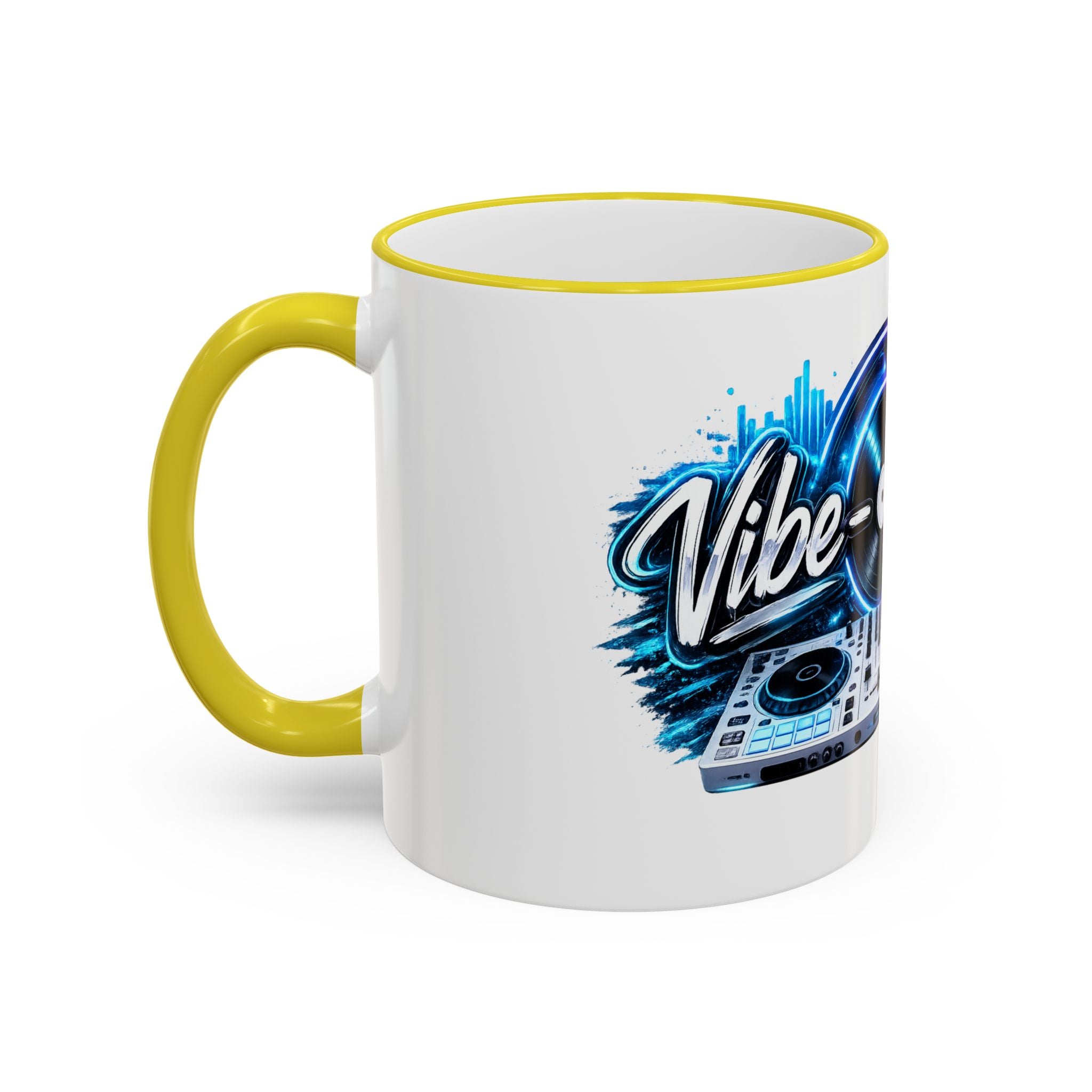 Vibe‑nator DJ Vinyl Graphic Accent Rim Mug (11oz/15oz)