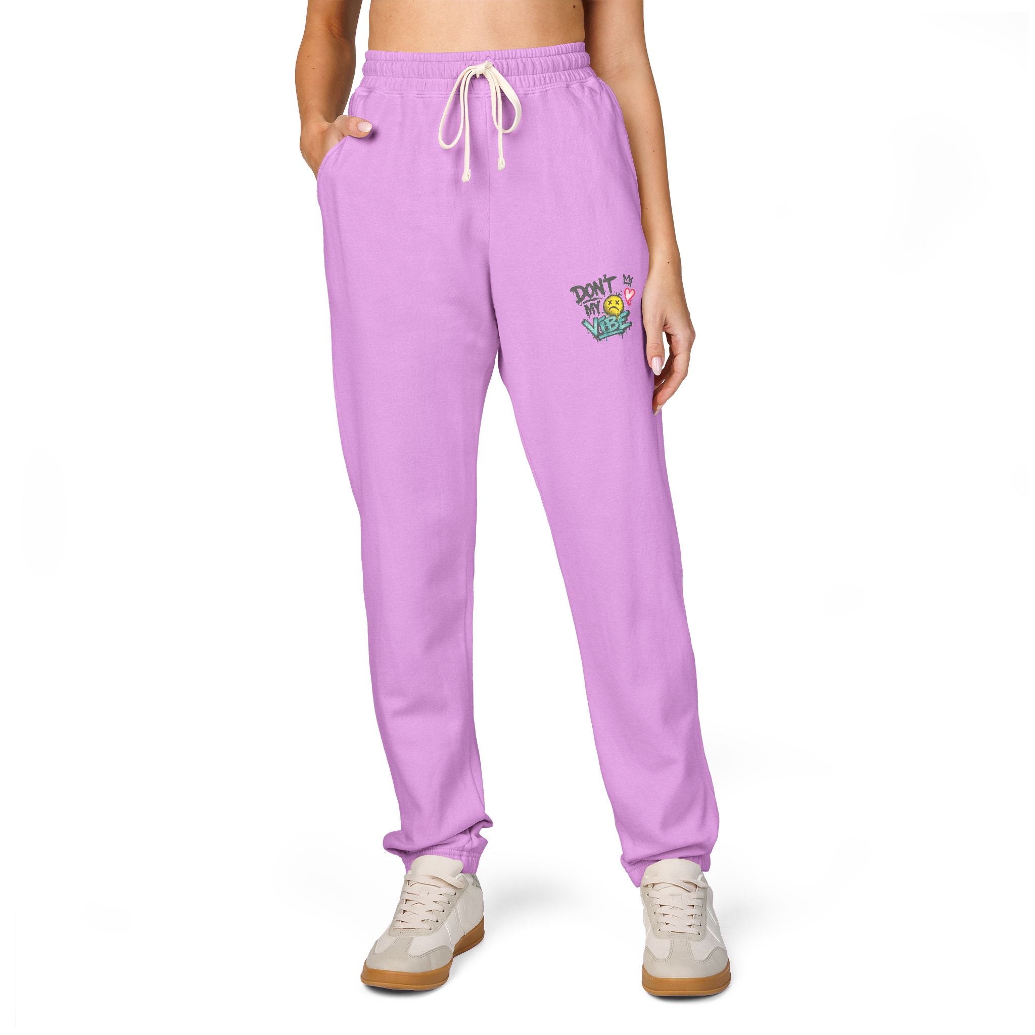 Embroidered 'Good Vibes' Cream Sweatpants — Cozy Casual Joggers