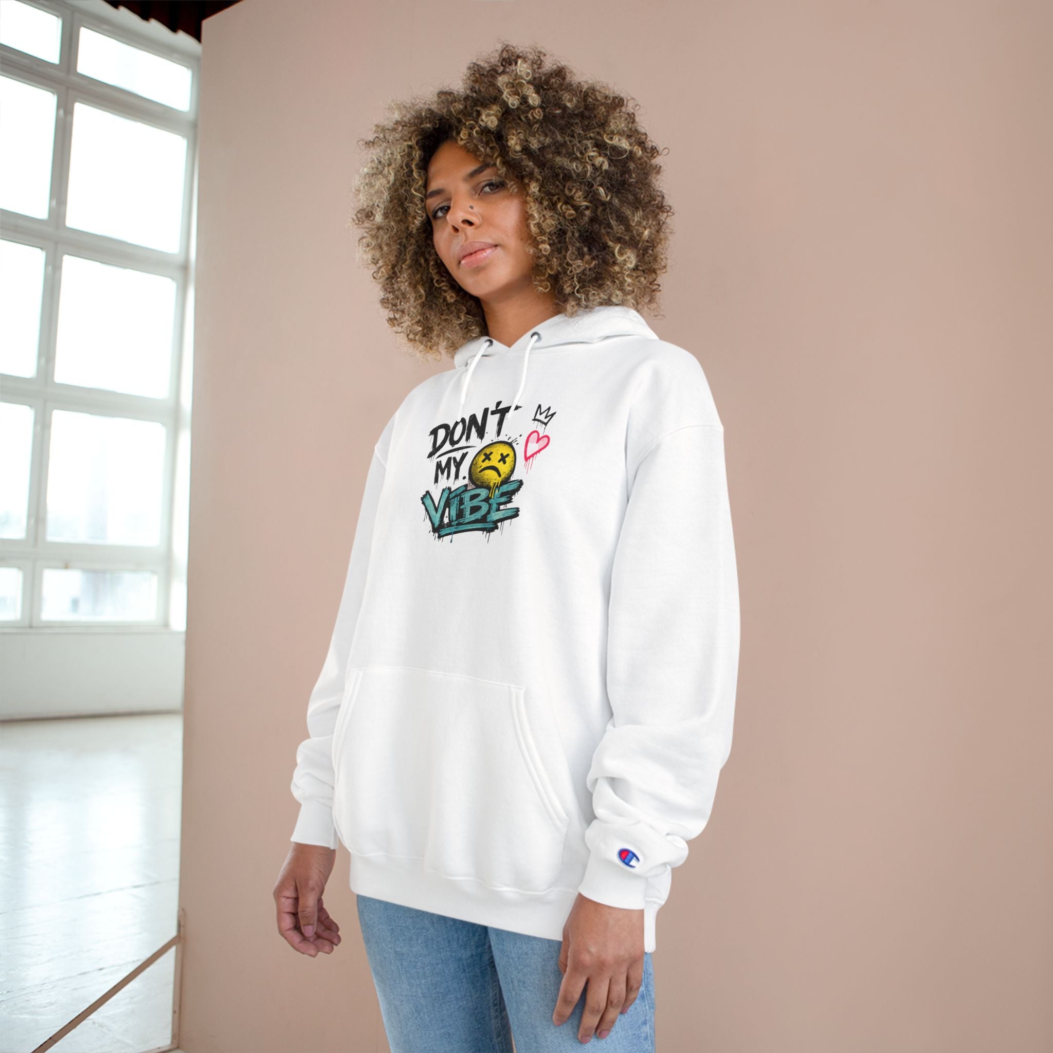 Don't My Vibe Hoodie — Graphic Streetwear Pullover with Emotive Smiley Design