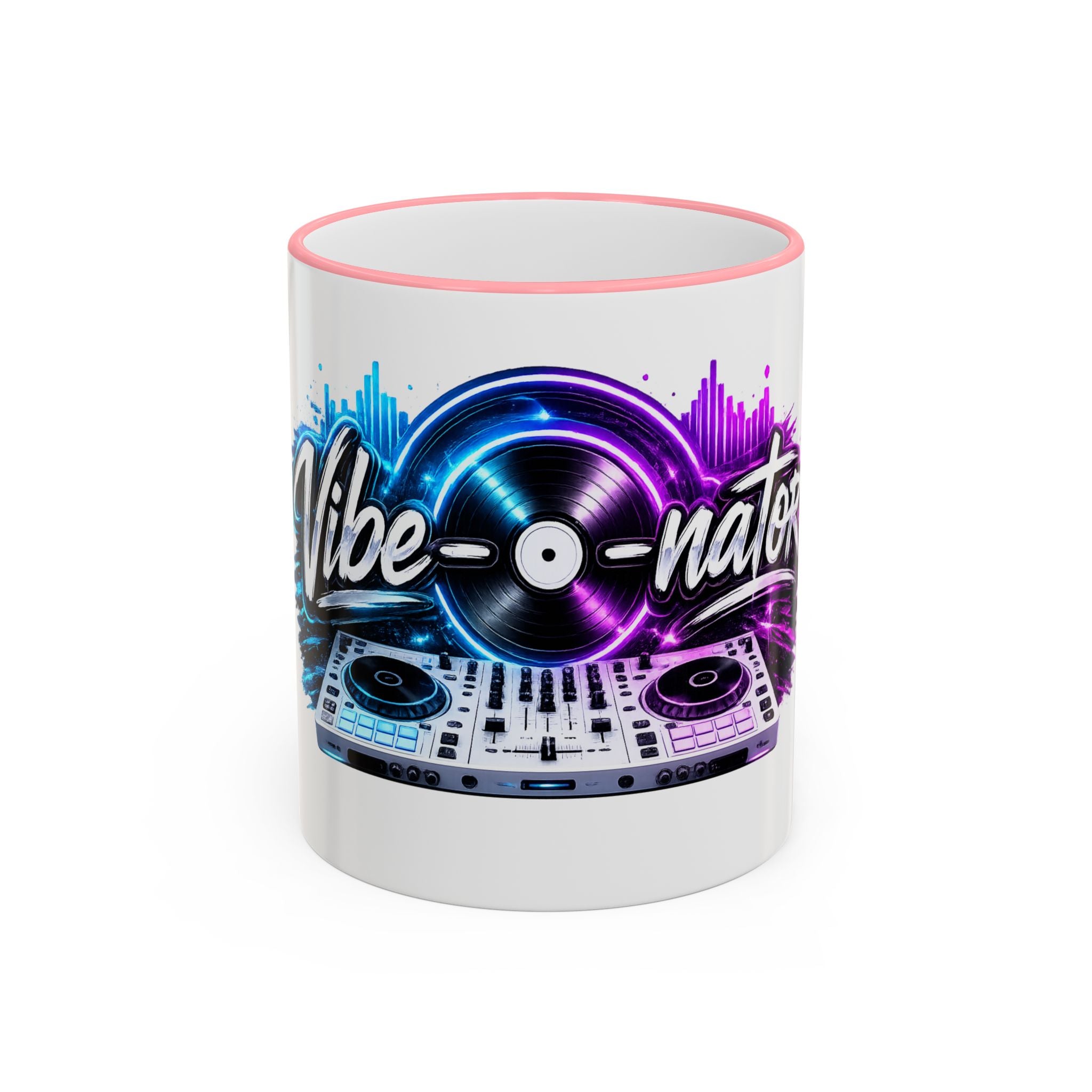 Vibe‑nator DJ Vinyl Graphic Accent Rim Mug (11oz/15oz)