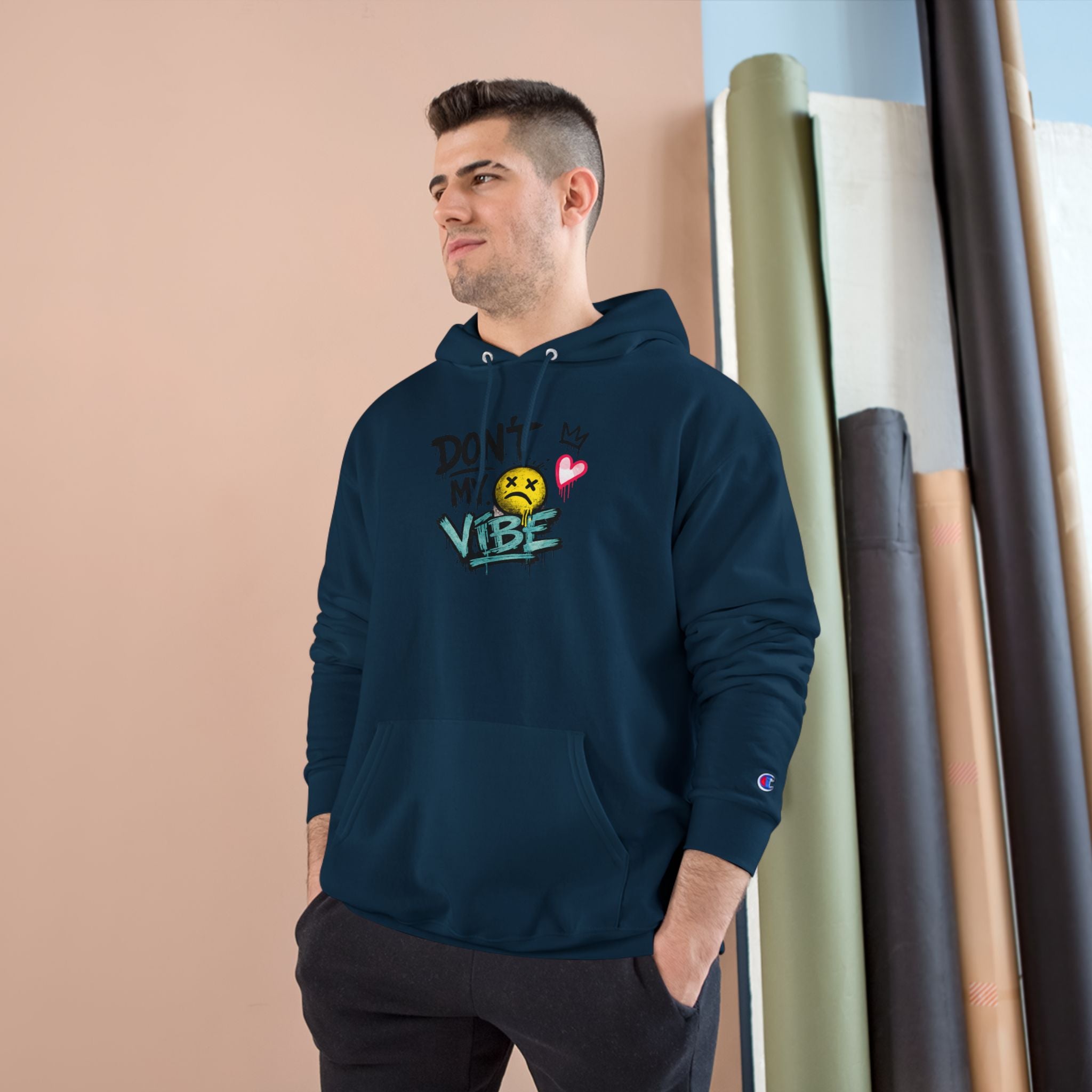 Don't My Vibe Hoodie — Graphic Streetwear Pullover with Emotive Smiley Design