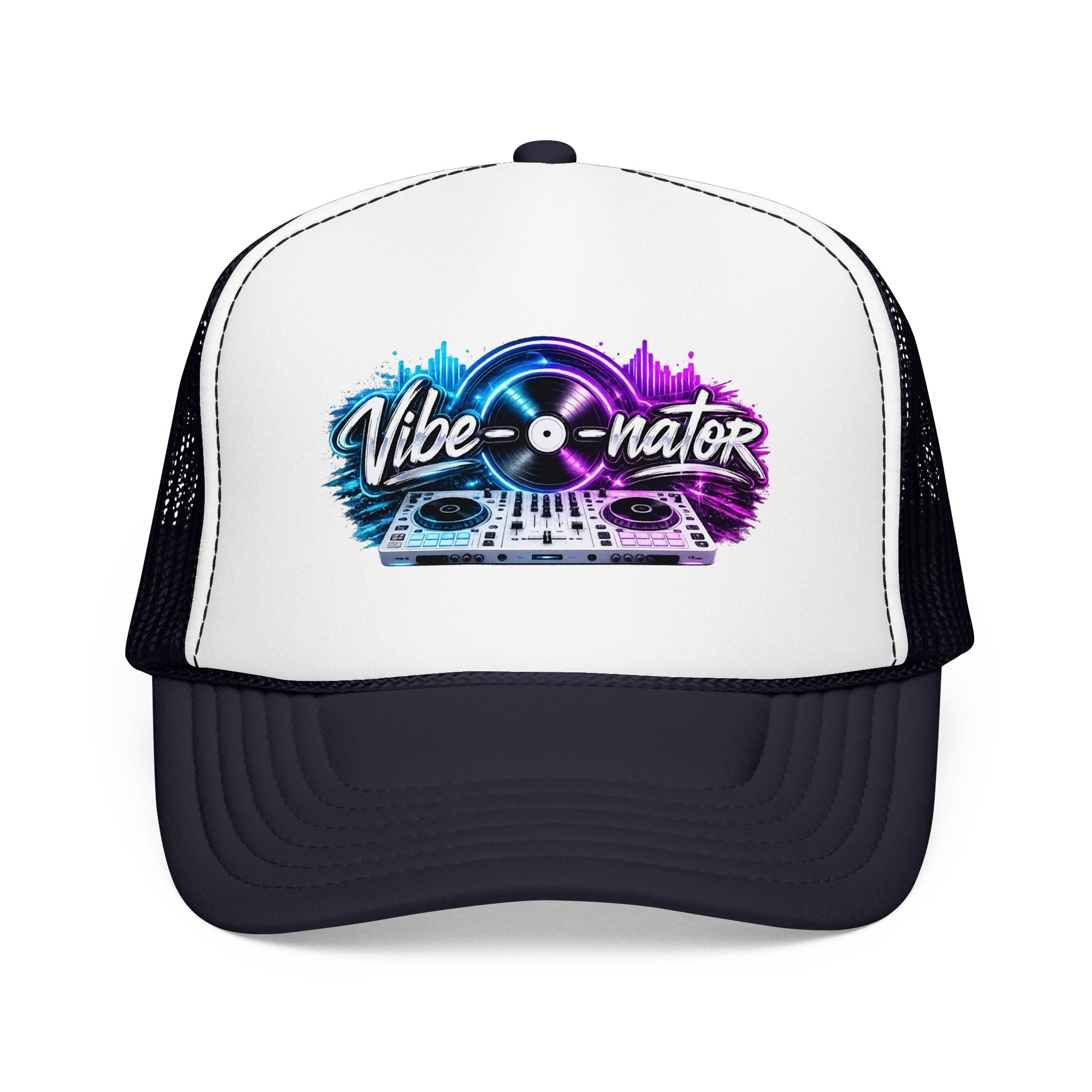 Vibe-nator Trucker Hat — Neon DJ Turntable Foam Hat