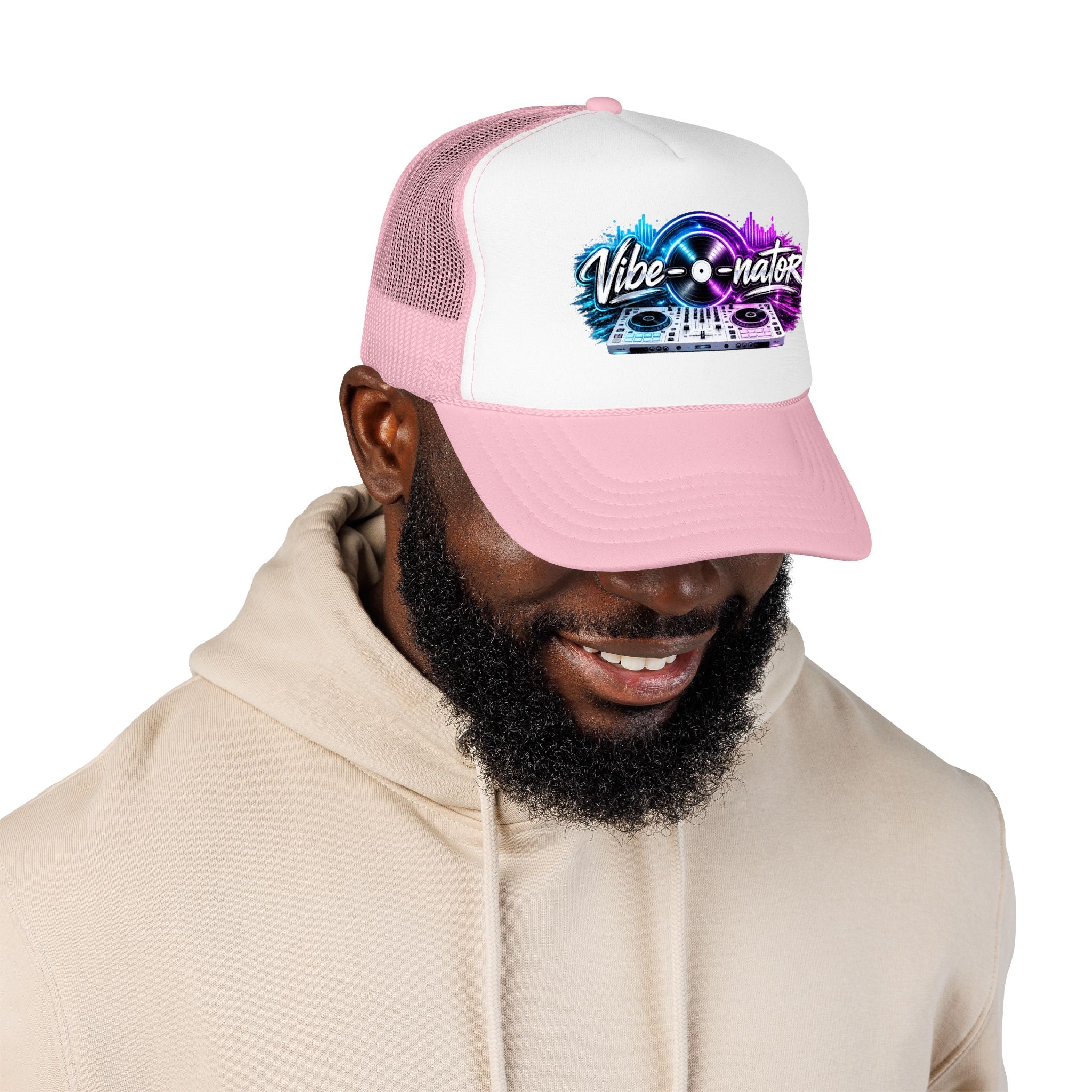 Vibe-nator Trucker Hat — Neon DJ Turntable Foam Hat