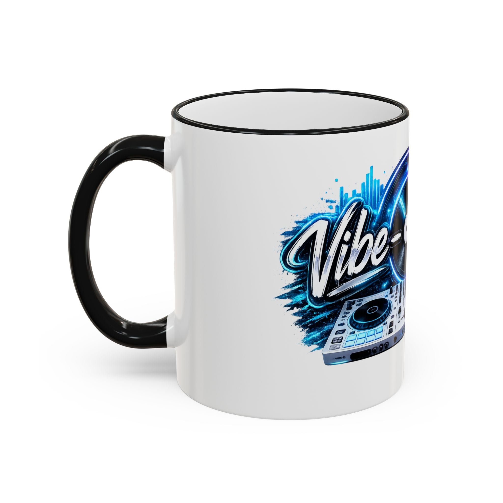Vibe‑nator DJ Vinyl Graphic Accent Rim Mug (11oz/15oz)