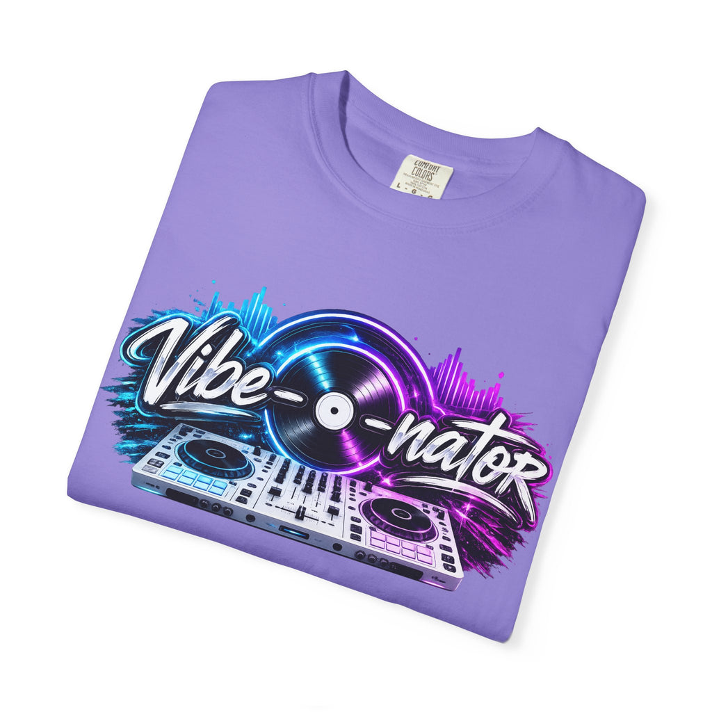 Vibe-o-nator DJ Turntable T-Shirt — Retro Neon Music Tee for DJs & Music Lovers