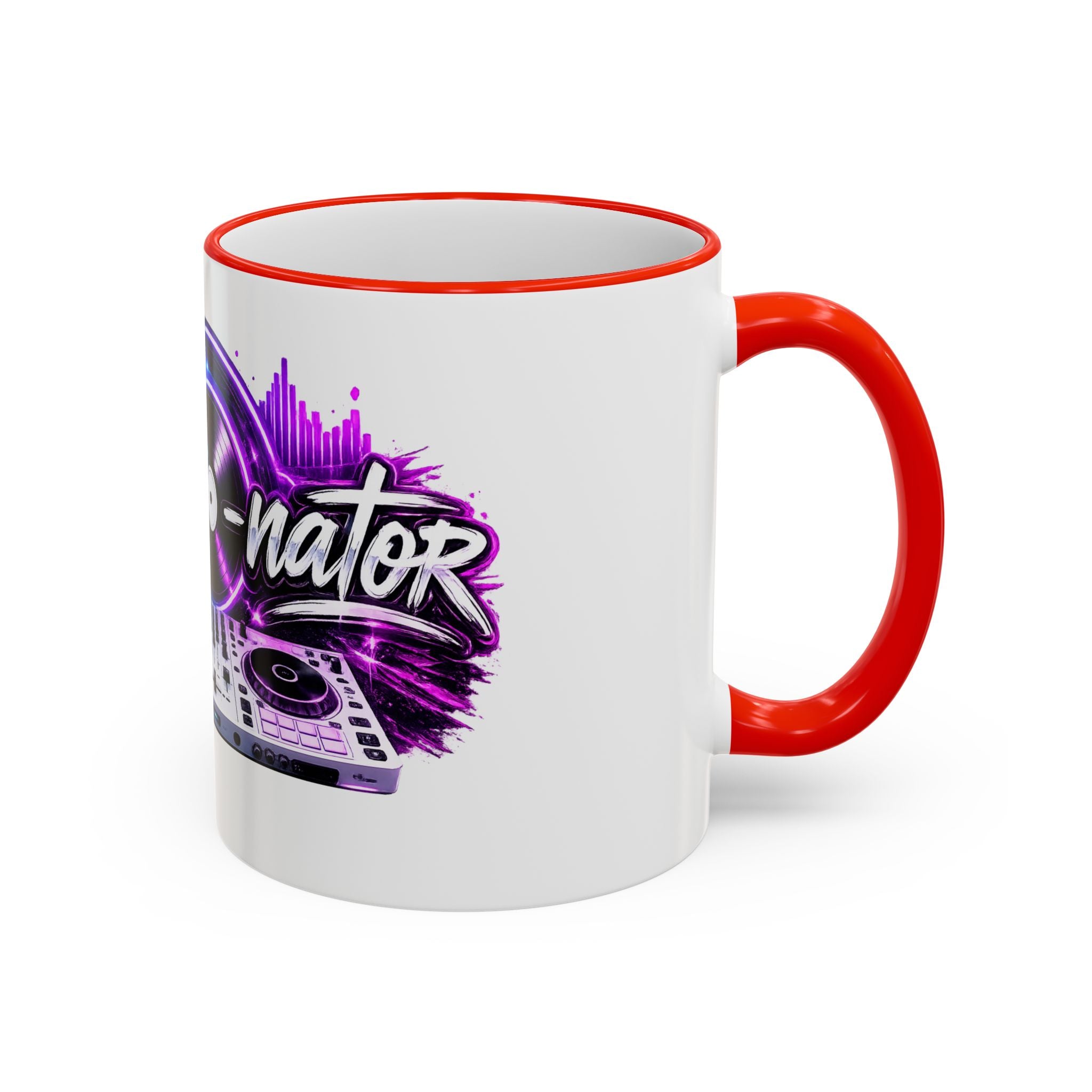 Vibe‑nator DJ Vinyl Graphic Accent Rim Mug (11oz/15oz)