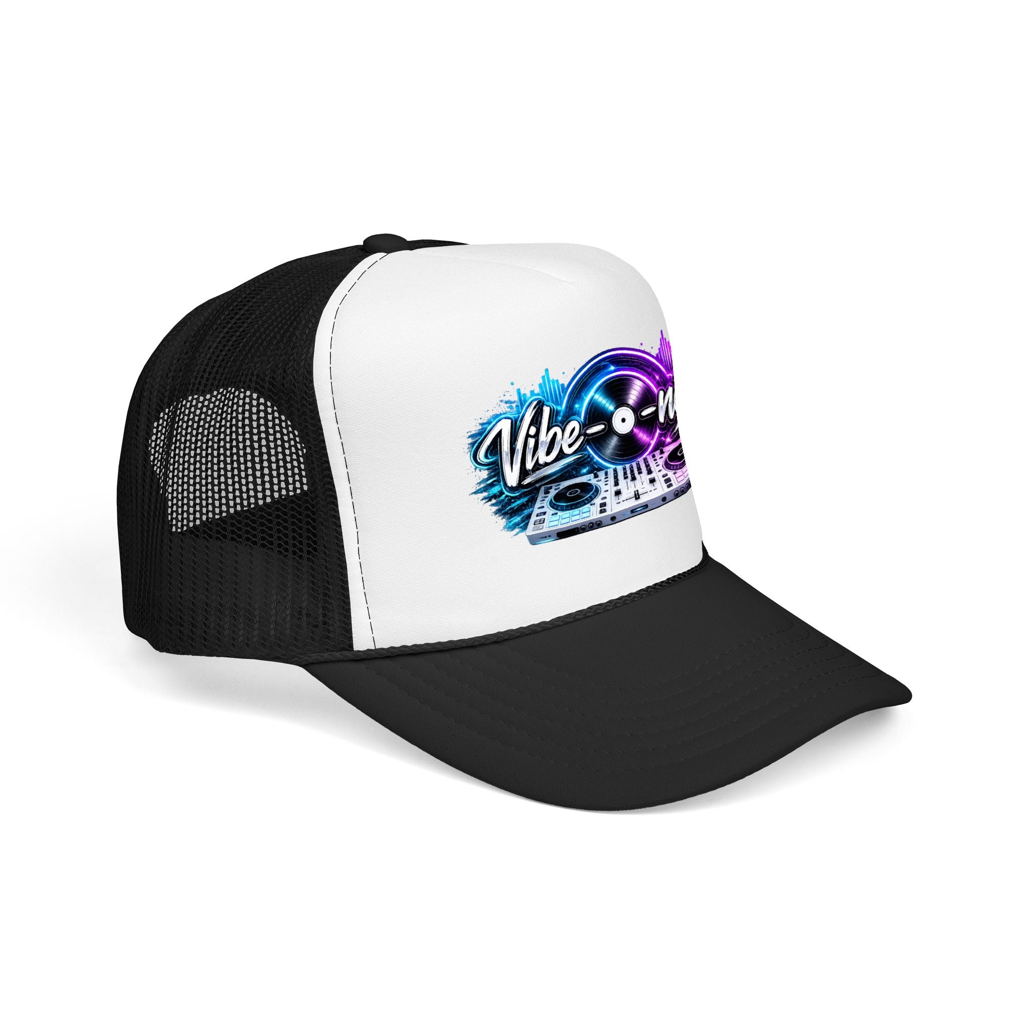 Vibe-nator Trucker Hat — Neon DJ Turntable Foam Hat