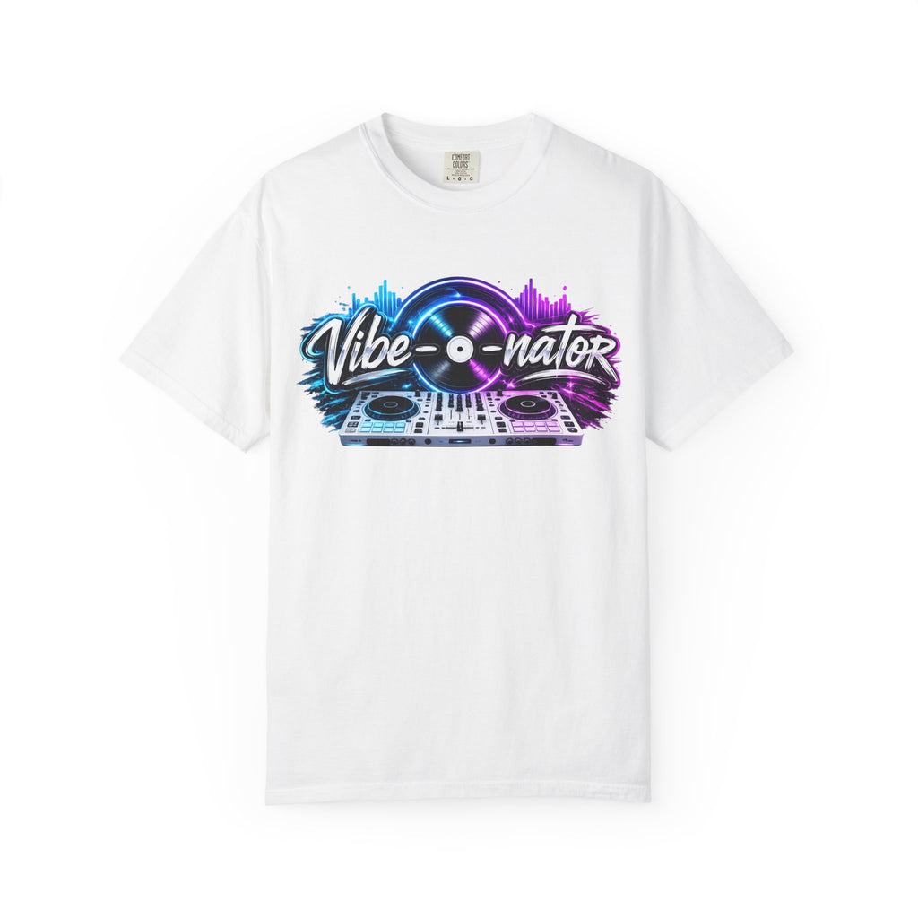 Vibe-o-nator DJ Turntable T-Shirt — Retro Neon Music Tee for DJs & Music Lovers