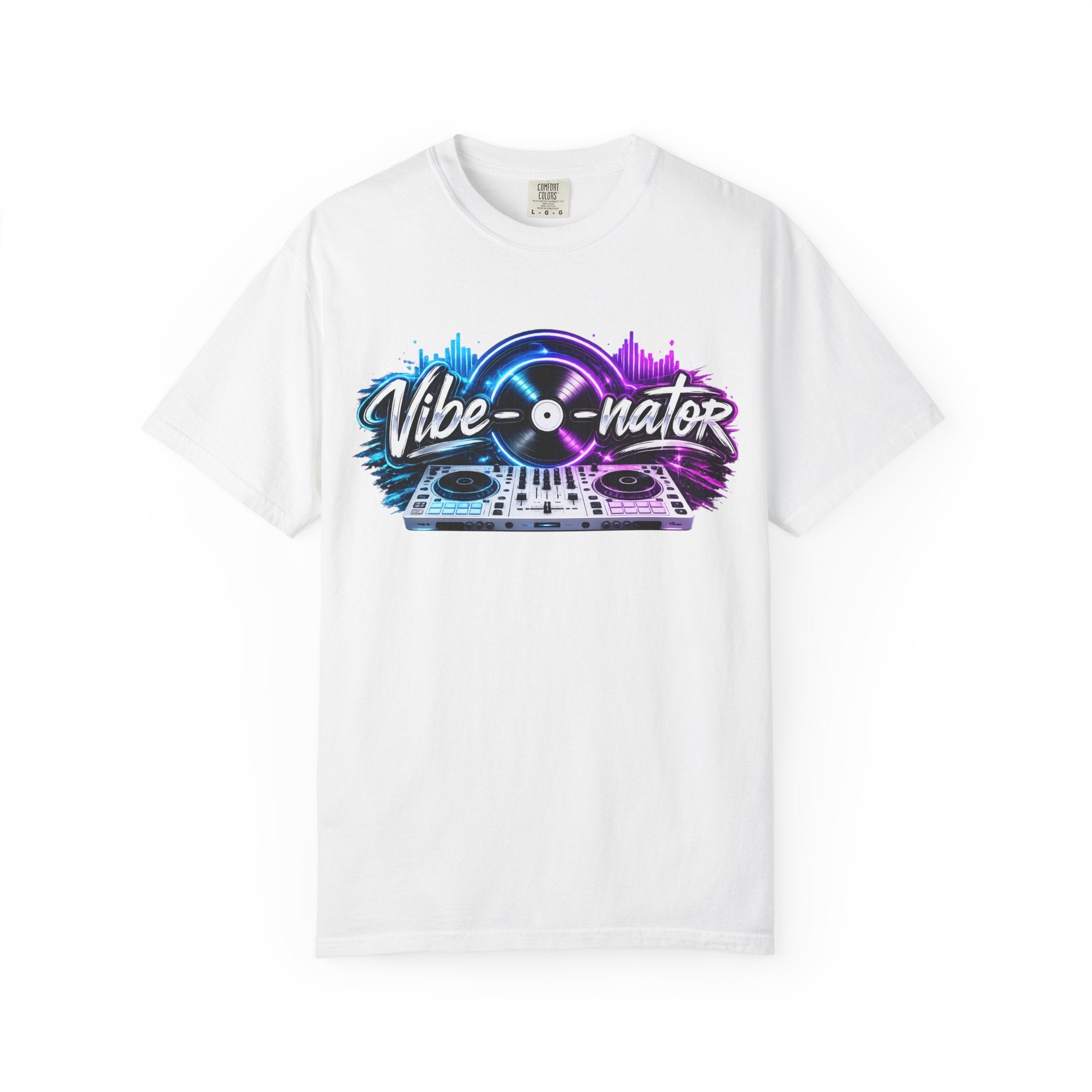 Vibe-o-nator DJ Turntable T-Shirt — Retro Neon Music Tee for DJs & Music Lovers