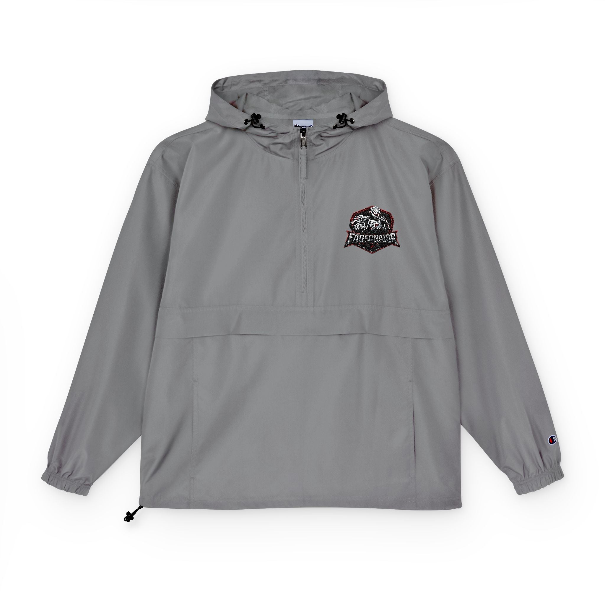 Packable Orange Anorak Jacket with Floral Skull Patch — Lightweight Windbreaker for Travel & Streetwear