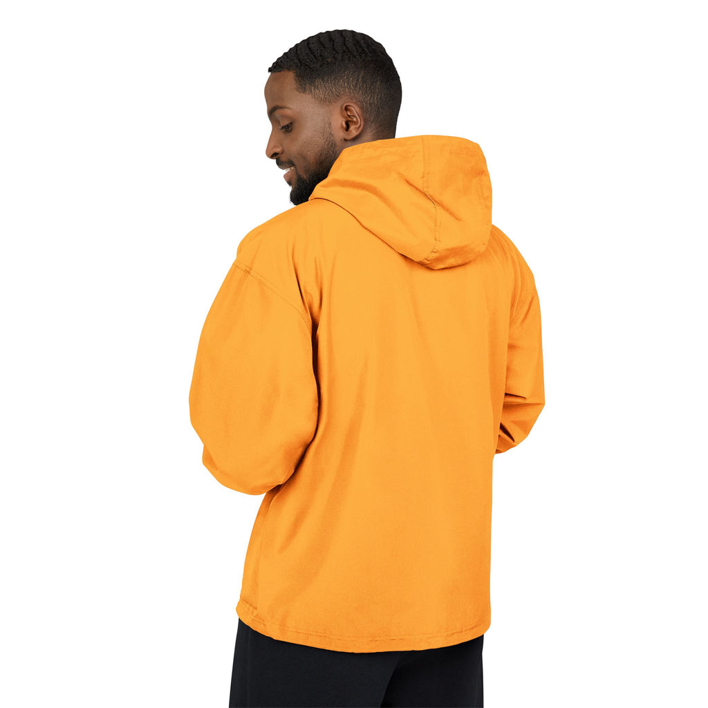 Packable Orange Anorak Jacket with Floral Skull Patch — Lightweight Windbreaker for Travel & Streetwear
