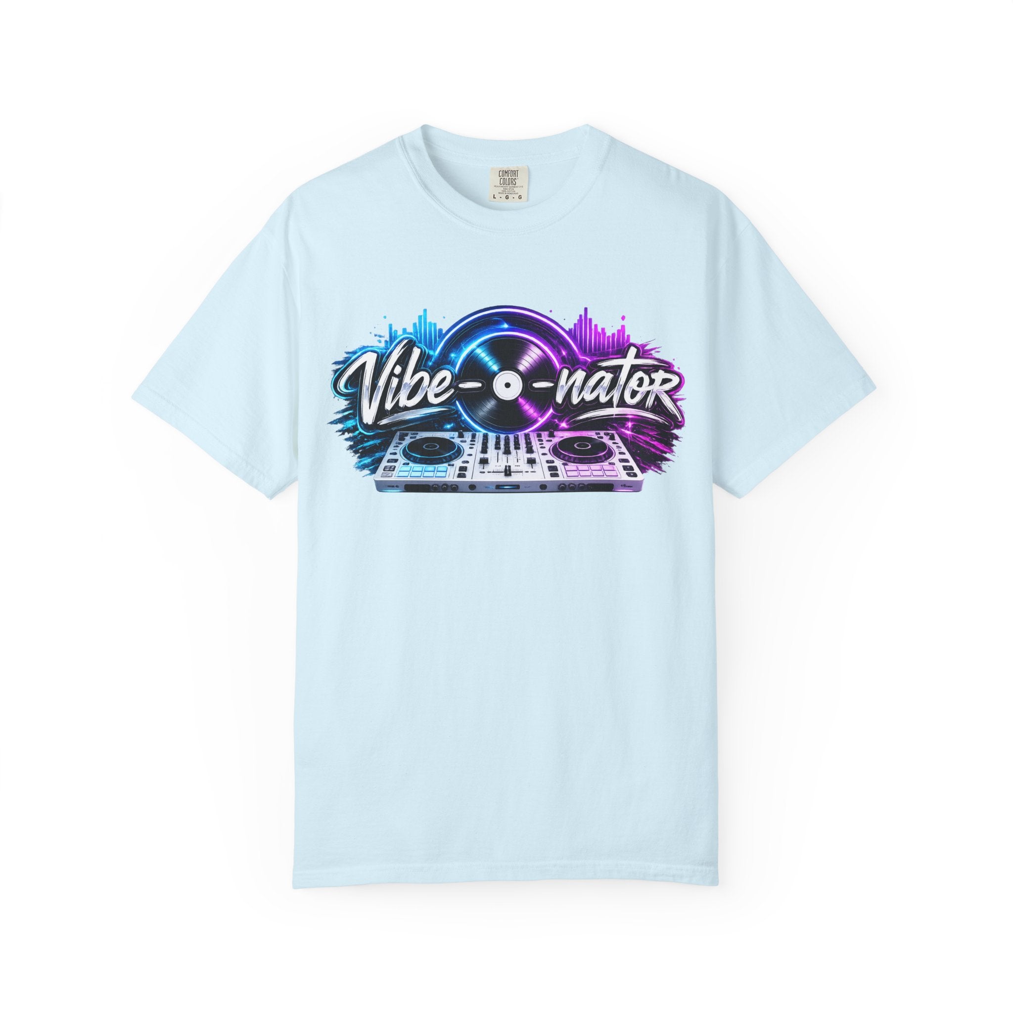 Vibe-o-nator DJ Turntable T-Shirt — Retro Neon Music Tee for DJs & Music Lovers