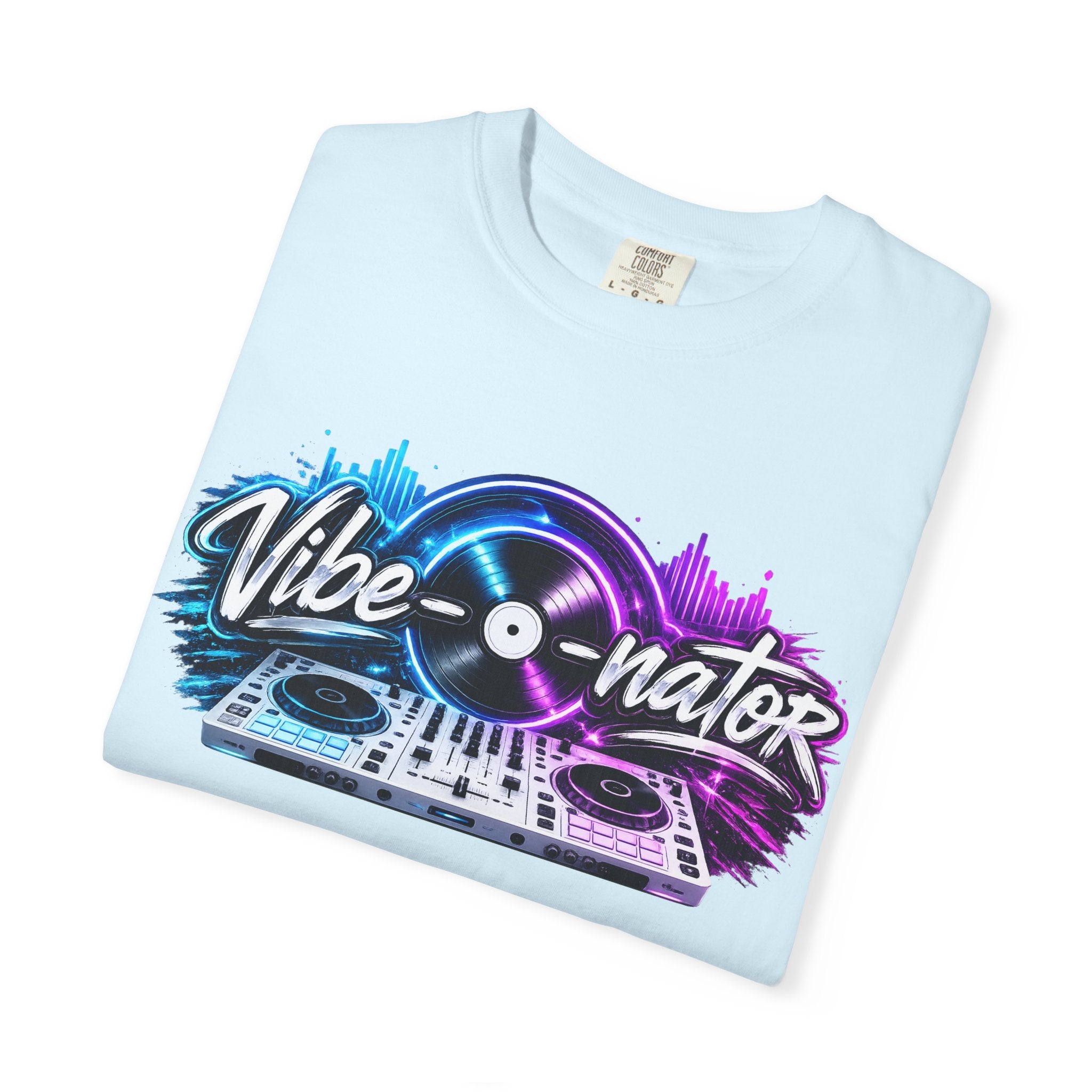Vibe-o-nator DJ Turntable T-Shirt — Retro Neon Music Tee for DJs & Music Lovers