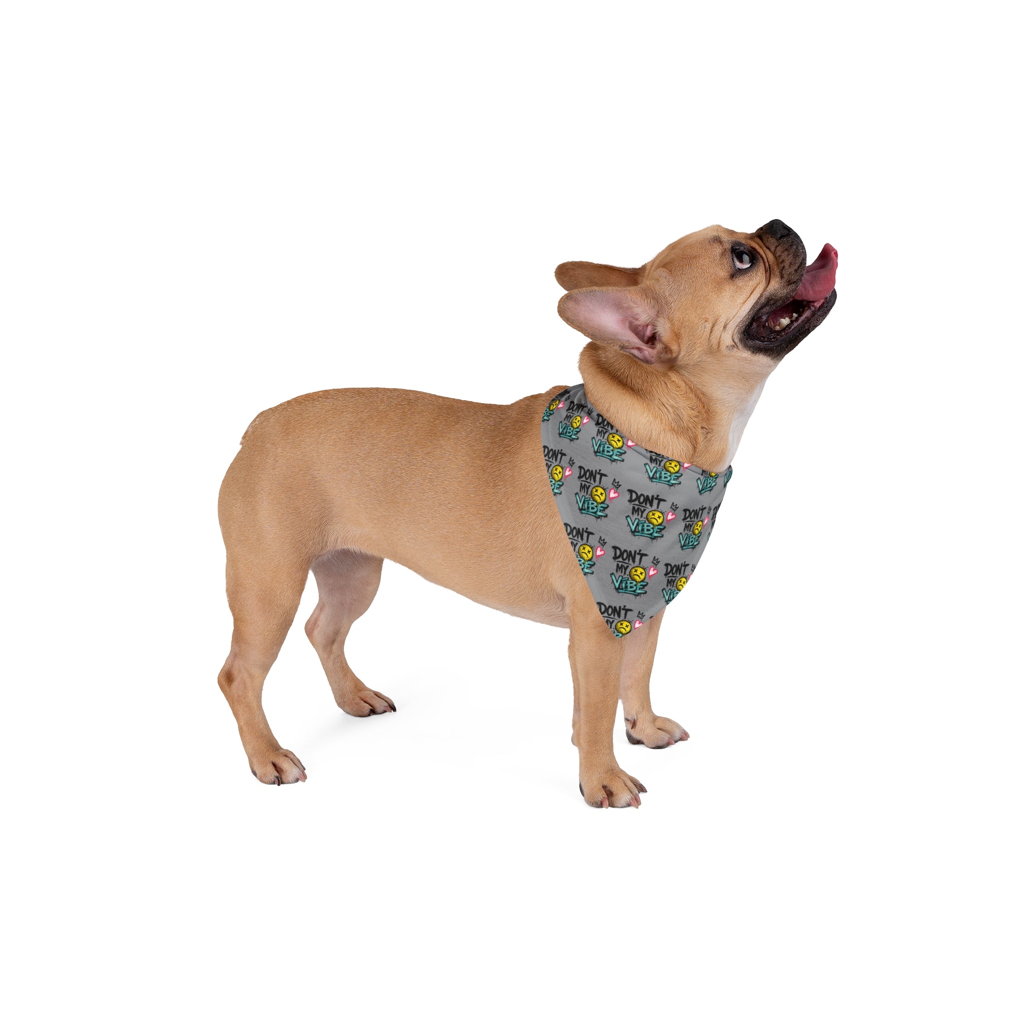 Pet Bandana - "Don't Kill My Vibe" Grey Graphic Dog Scarf