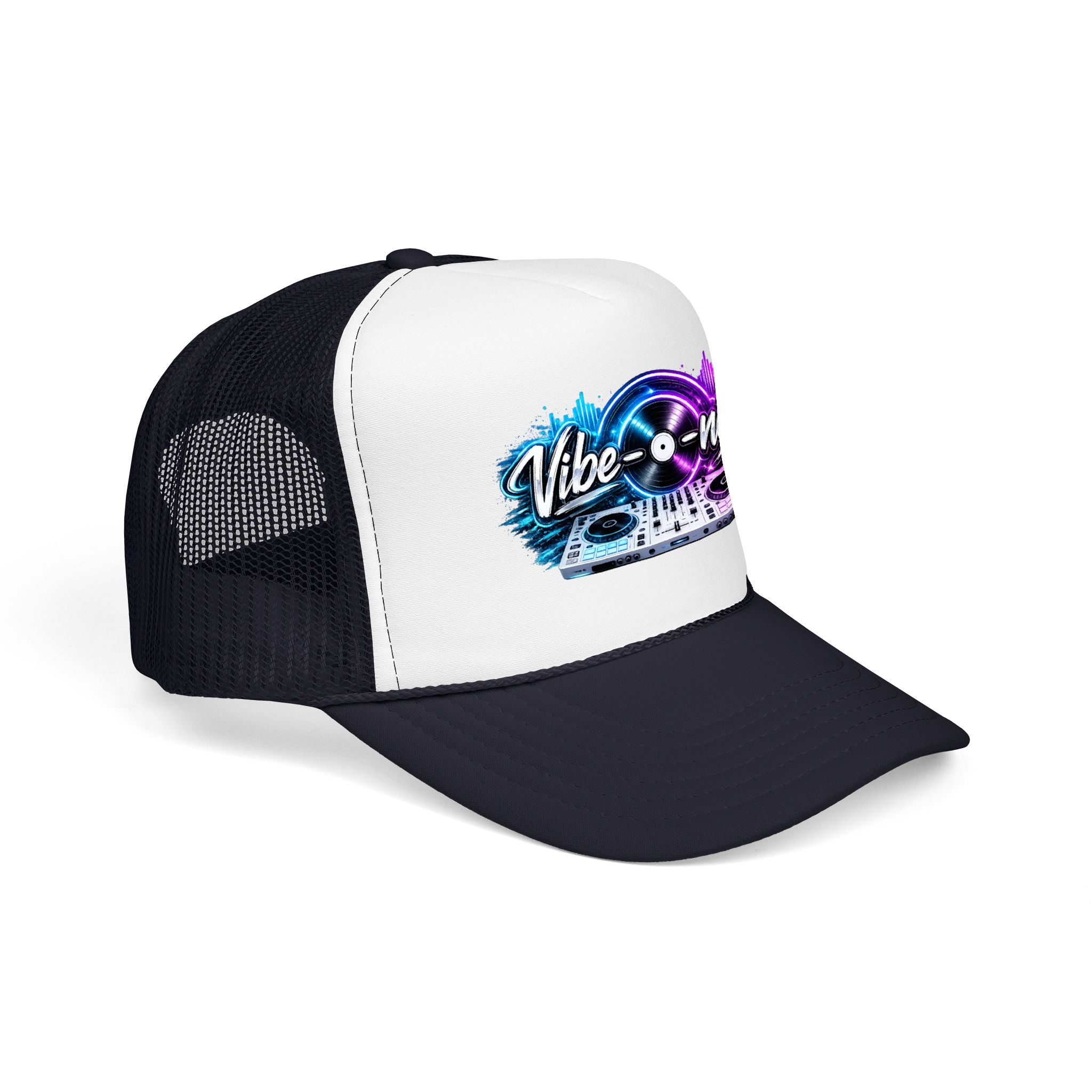 Vibe-nator Trucker Hat — Neon DJ Turntable Foam Hat