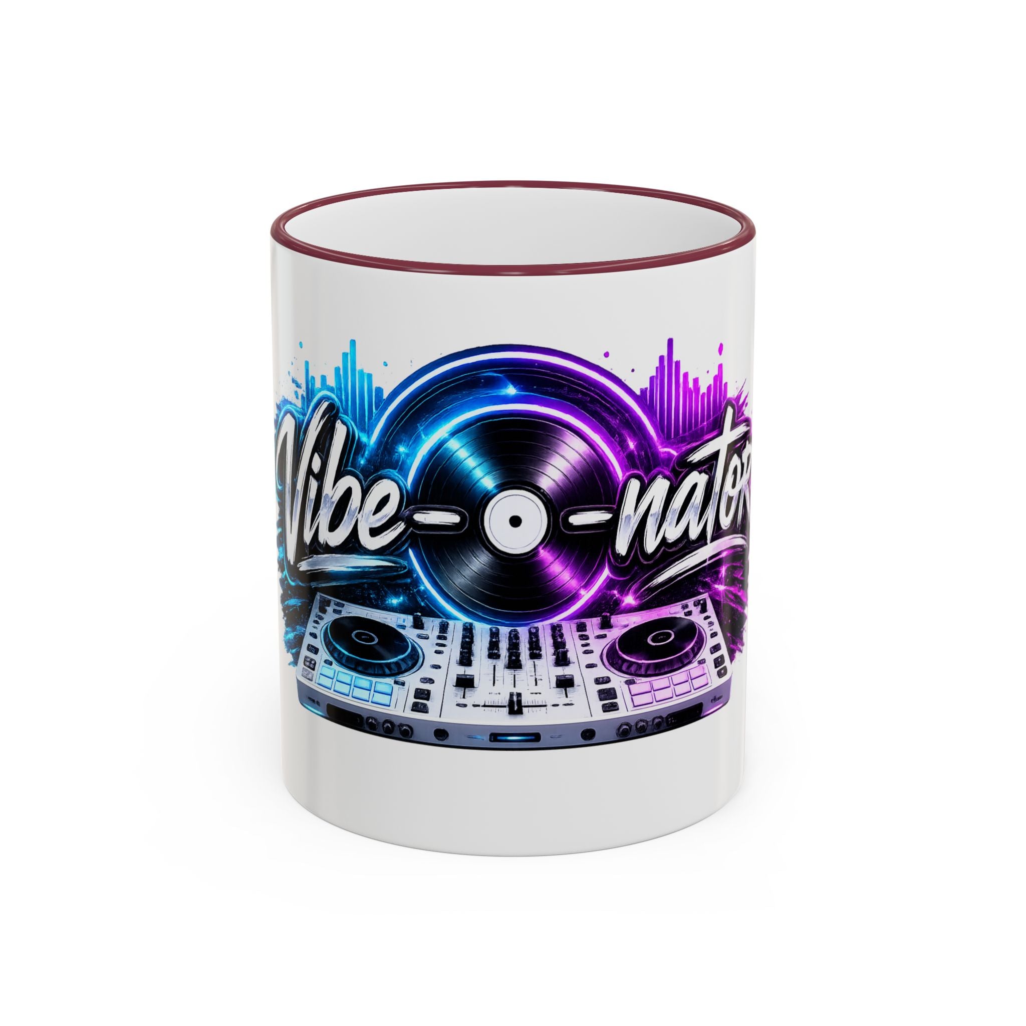 Vibe‑nator DJ Vinyl Graphic Accent Rim Mug (11oz/15oz)