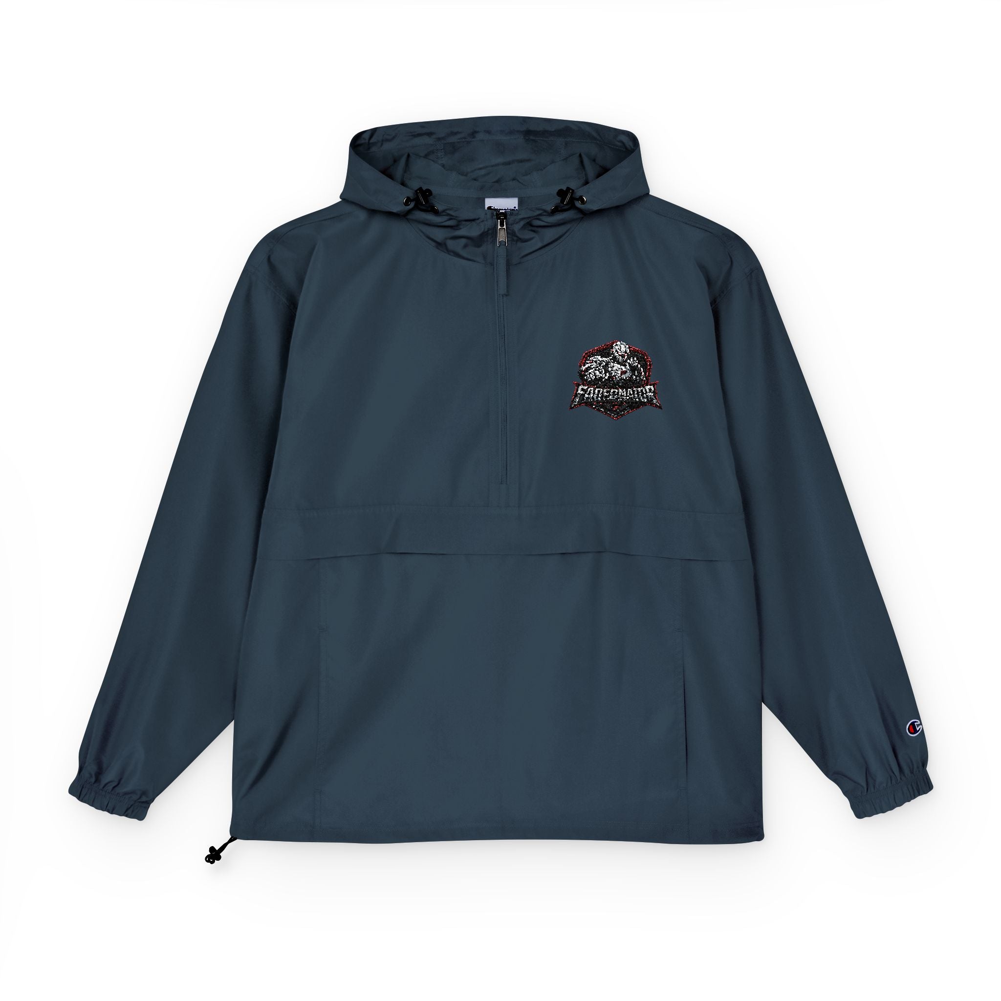 Packable Orange Anorak Jacket with Floral Skull Patch — Lightweight Windbreaker for Travel & Streetwear