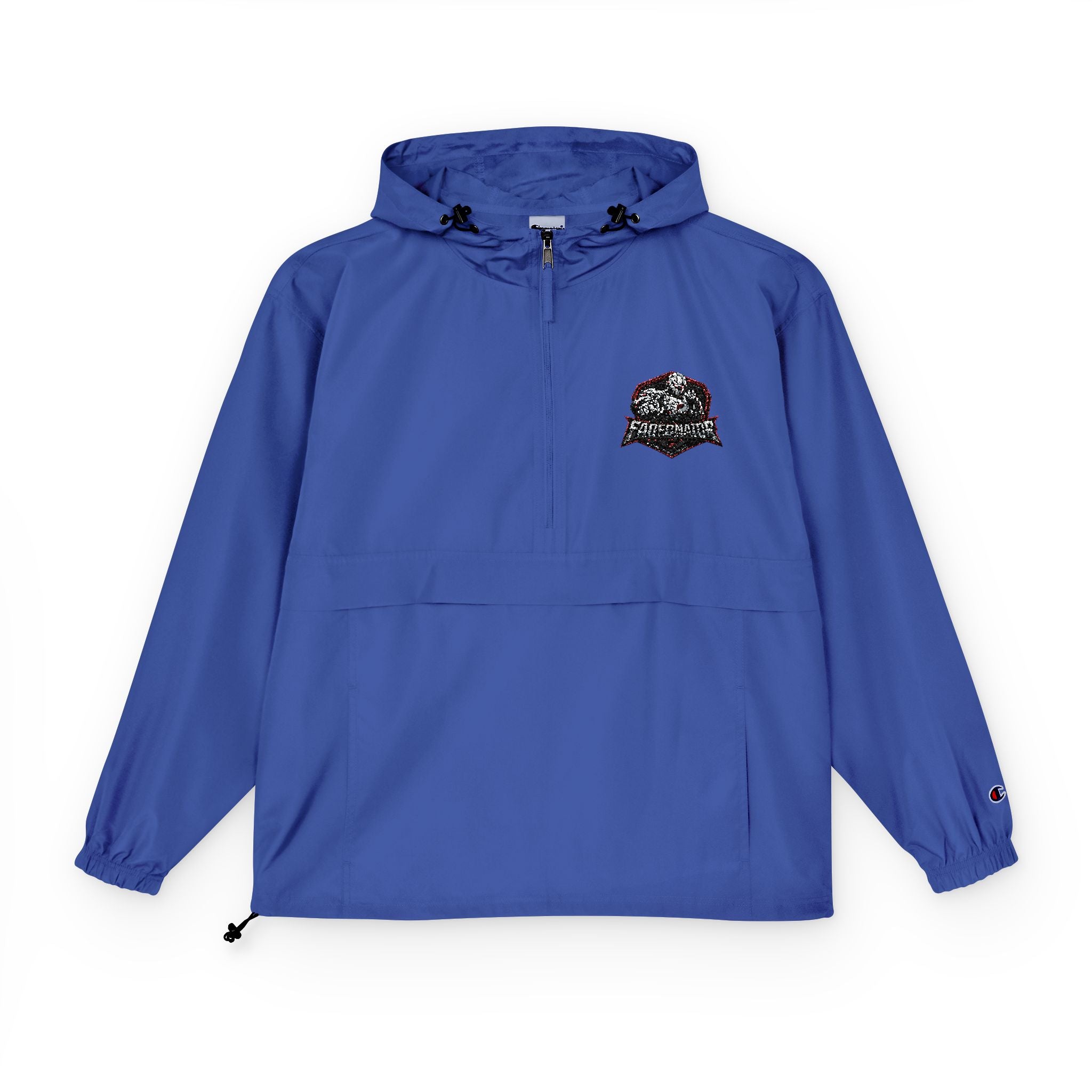 Packable Orange Anorak Jacket with Floral Skull Patch — Lightweight Windbreaker for Travel & Streetwear