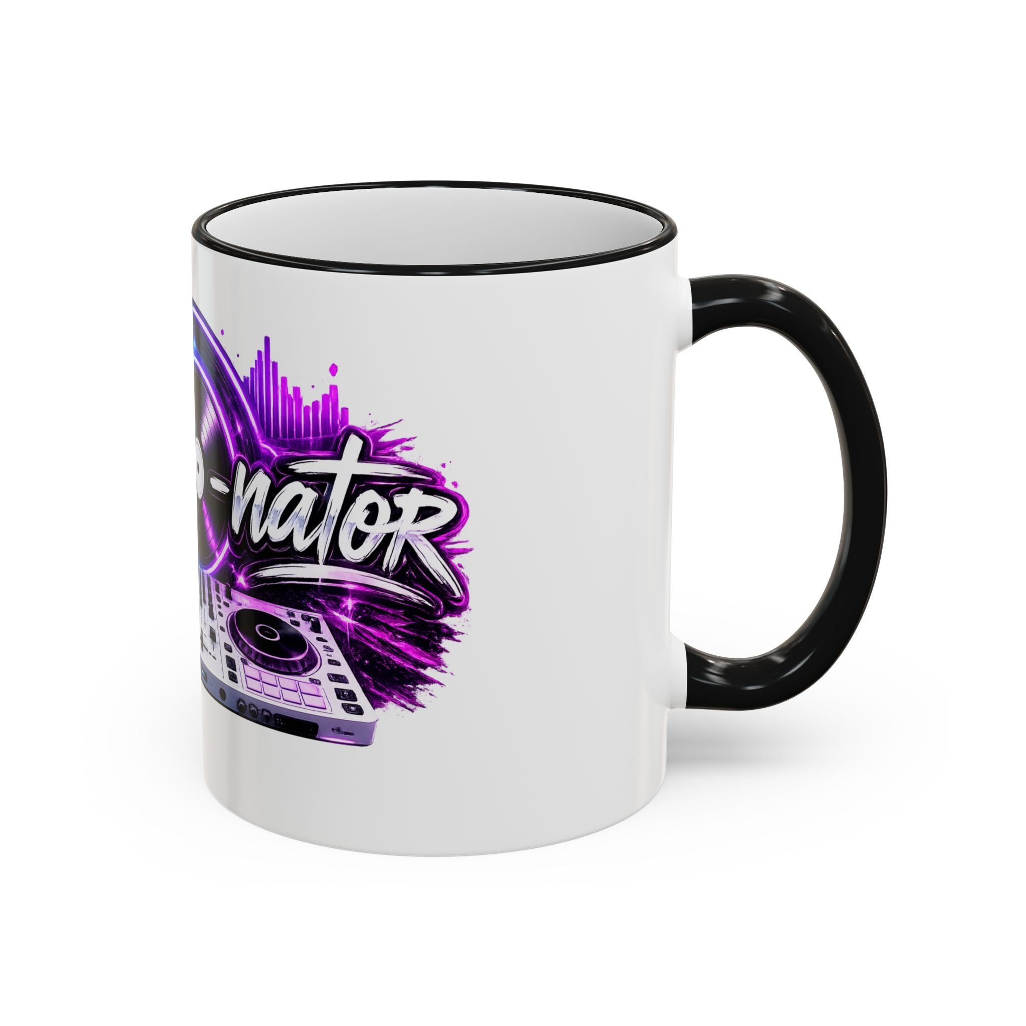 Vibe‑nator DJ Vinyl Graphic Accent Rim Mug (11oz/15oz)