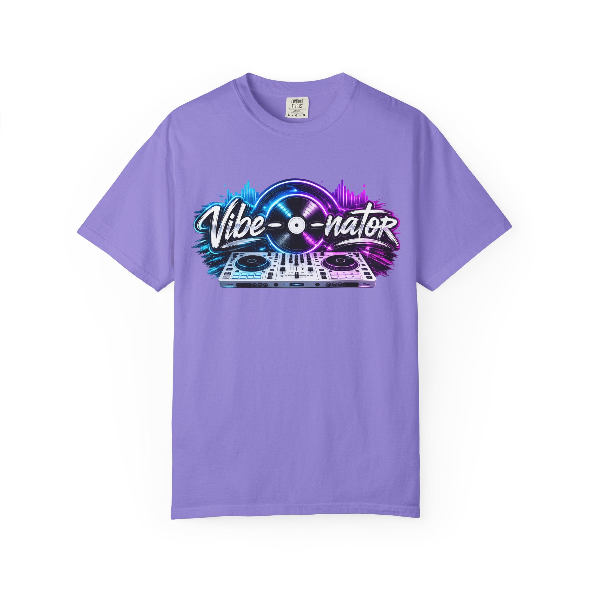 Vibe-o-nator DJ Turntable T-Shirt — Retro Neon Music Tee for DJs & Music Lovers