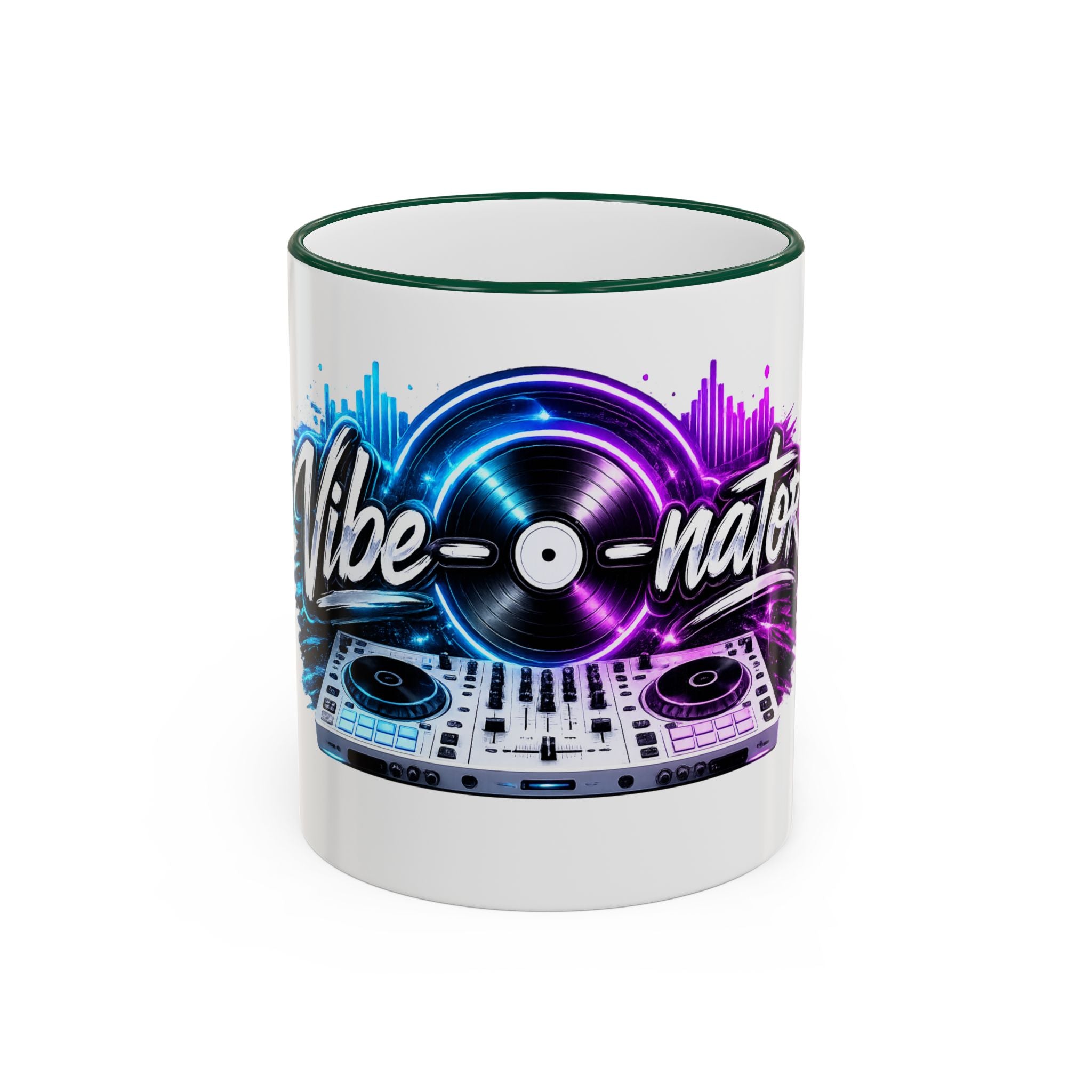 Vibe‑nator DJ Vinyl Graphic Accent Rim Mug (11oz/15oz)