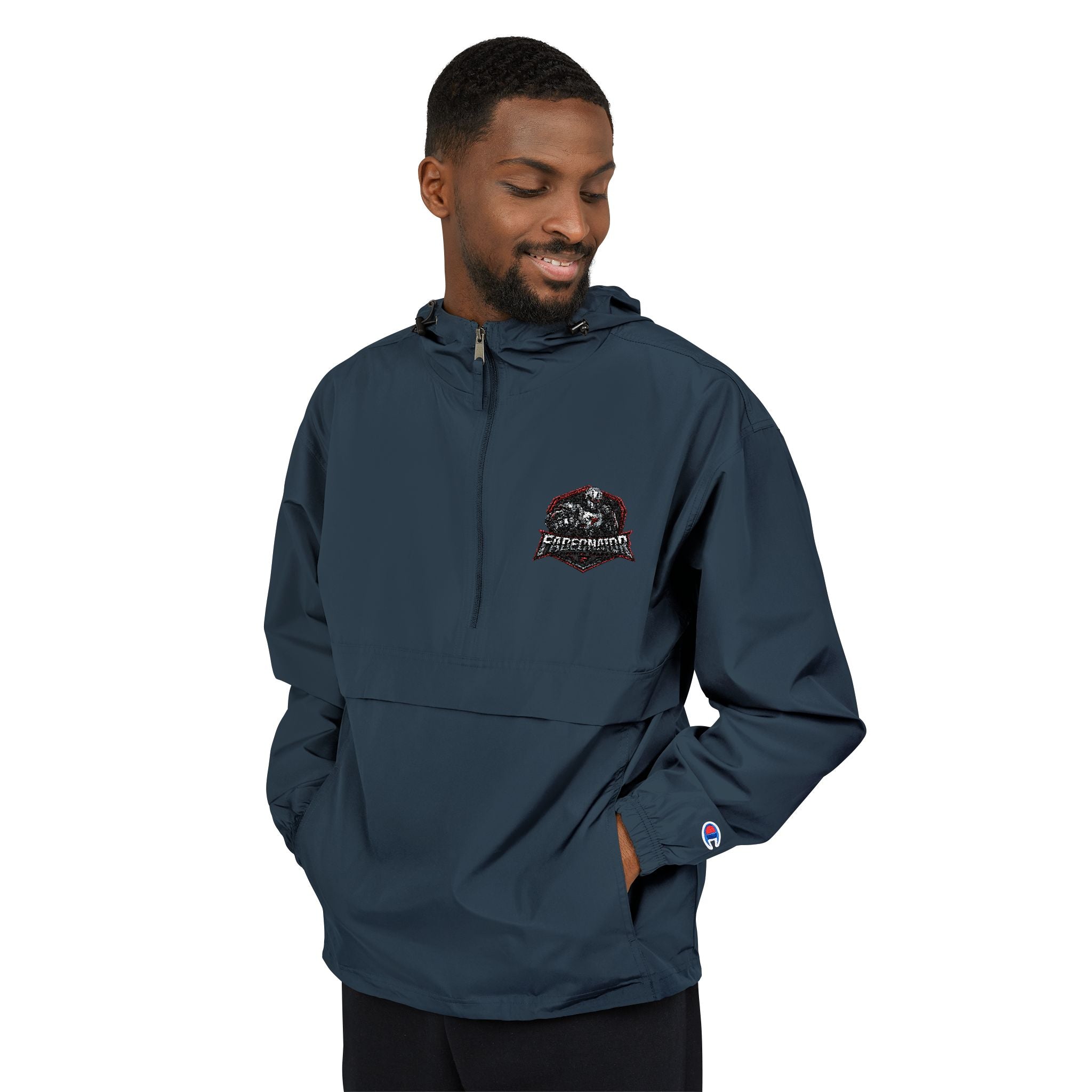 Packable Orange Anorak Jacket with Floral Skull Patch — Lightweight Windbreaker for Travel & Streetwear