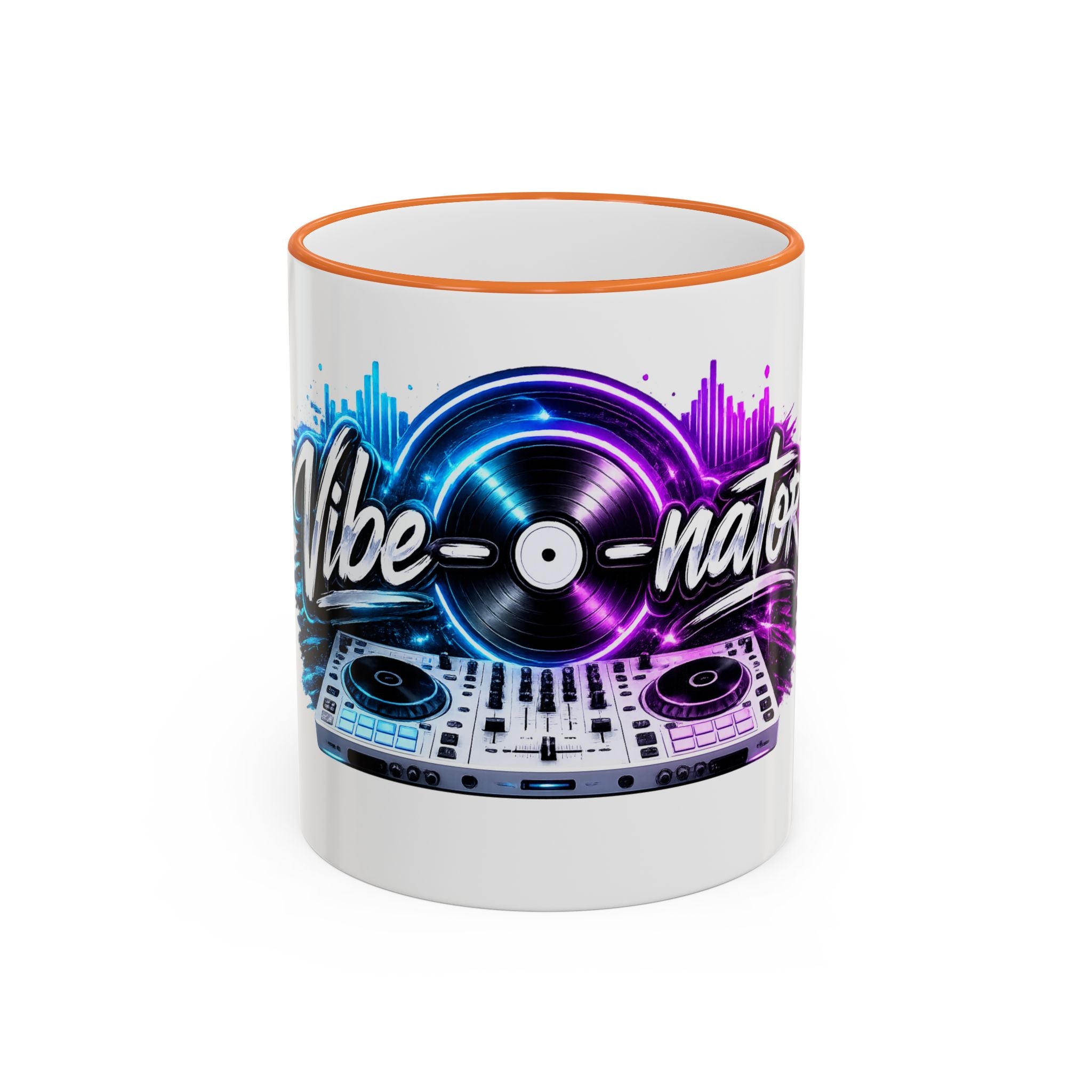 Vibe‑nator DJ Vinyl Graphic Accent Rim Mug (11oz/15oz)
