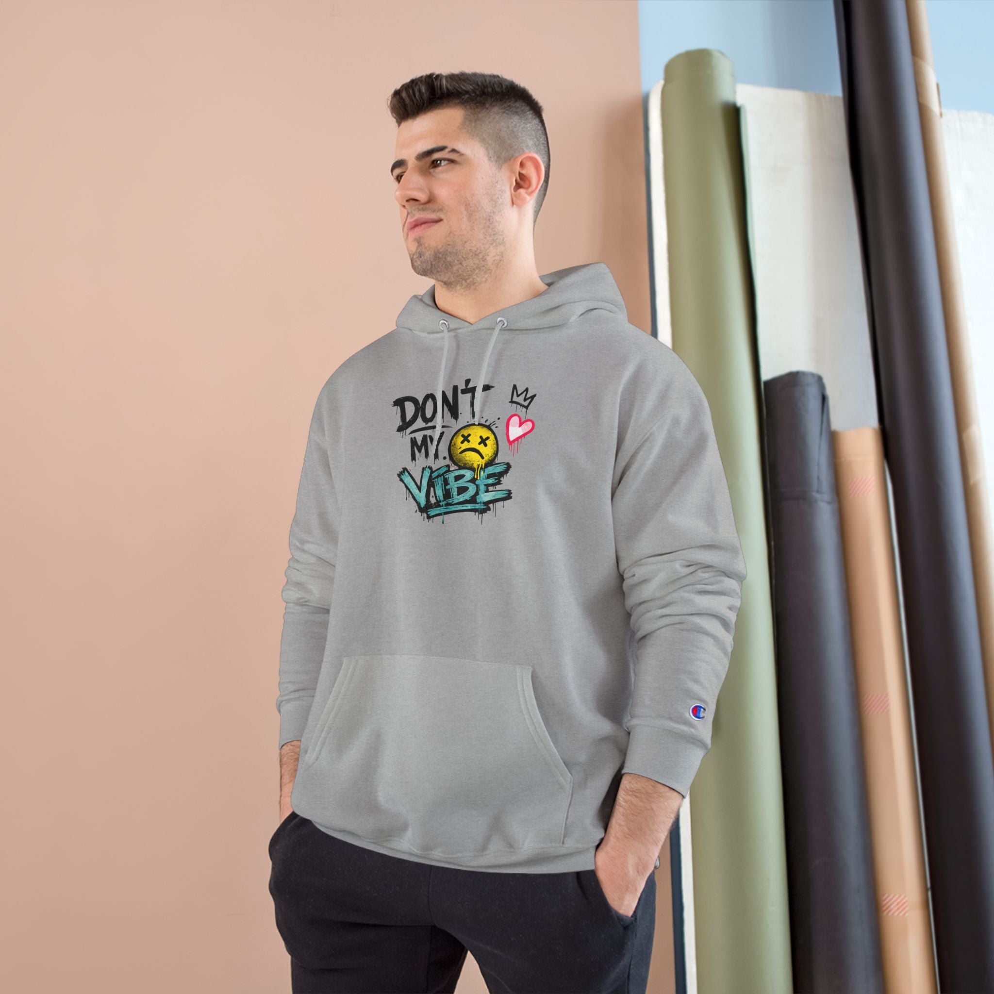 Don't My Vibe Hoodie — Graphic Streetwear Pullover with Emotive Smiley Design