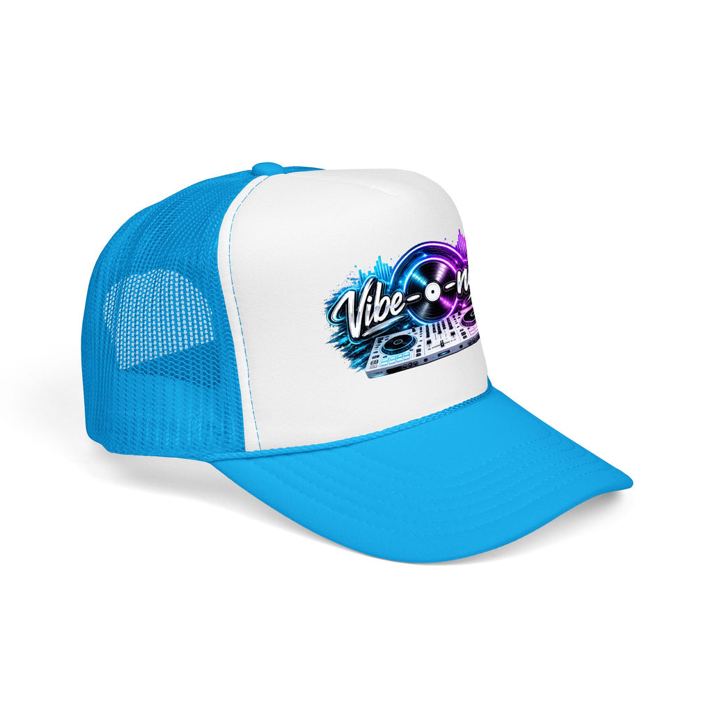 Vibe-nator Trucker Hat — Neon DJ Turntable Foam Hat