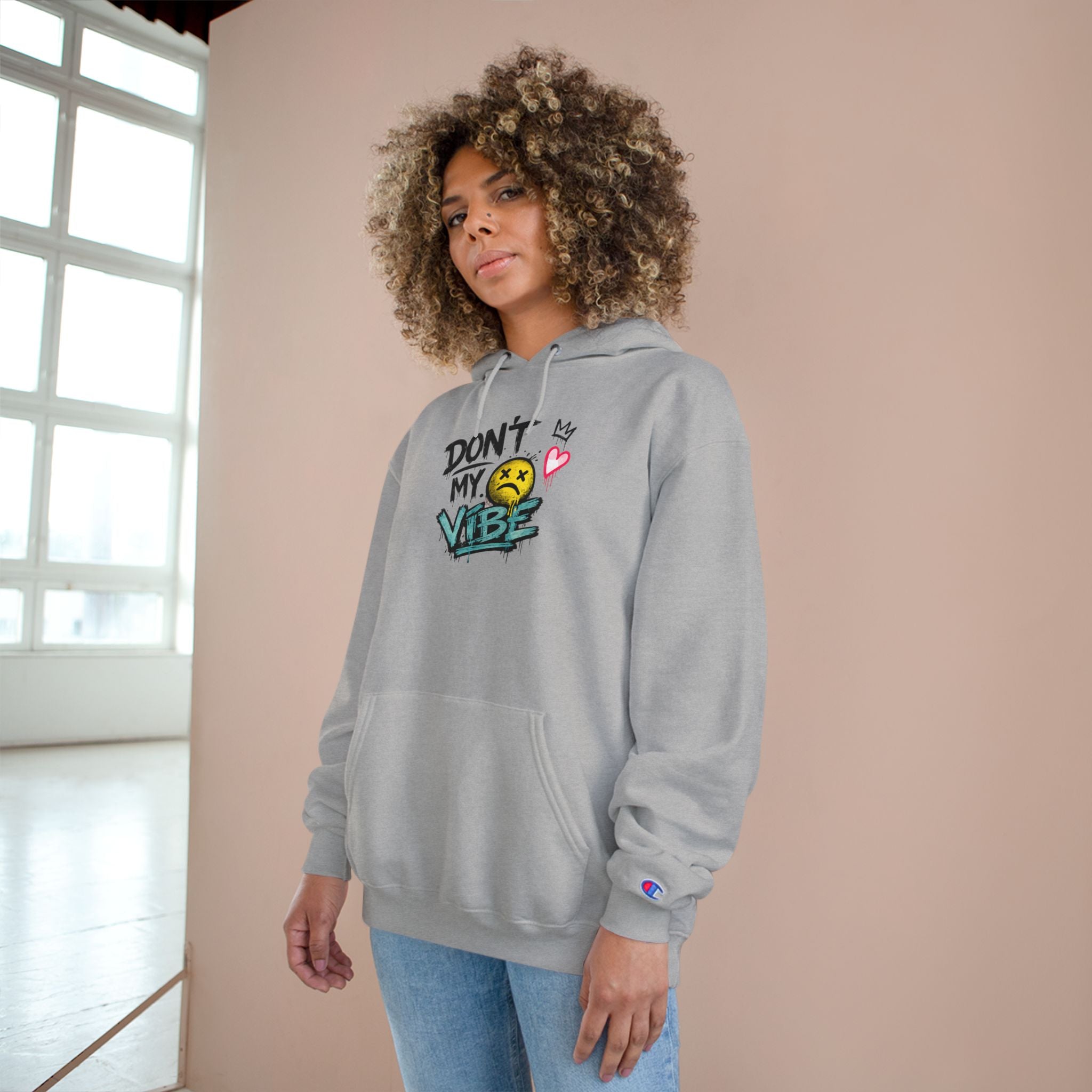 Don't My Vibe Hoodie — Graphic Streetwear Pullover with Emotive Smiley Design