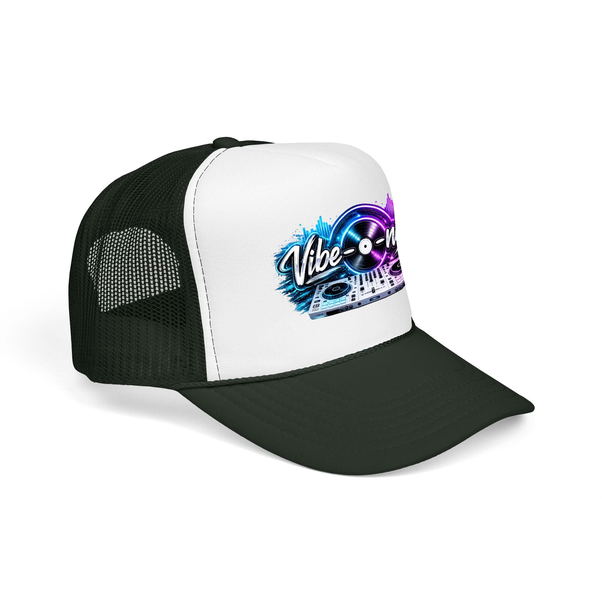 Vibe-nator Trucker Hat — Neon DJ Turntable Foam Hat