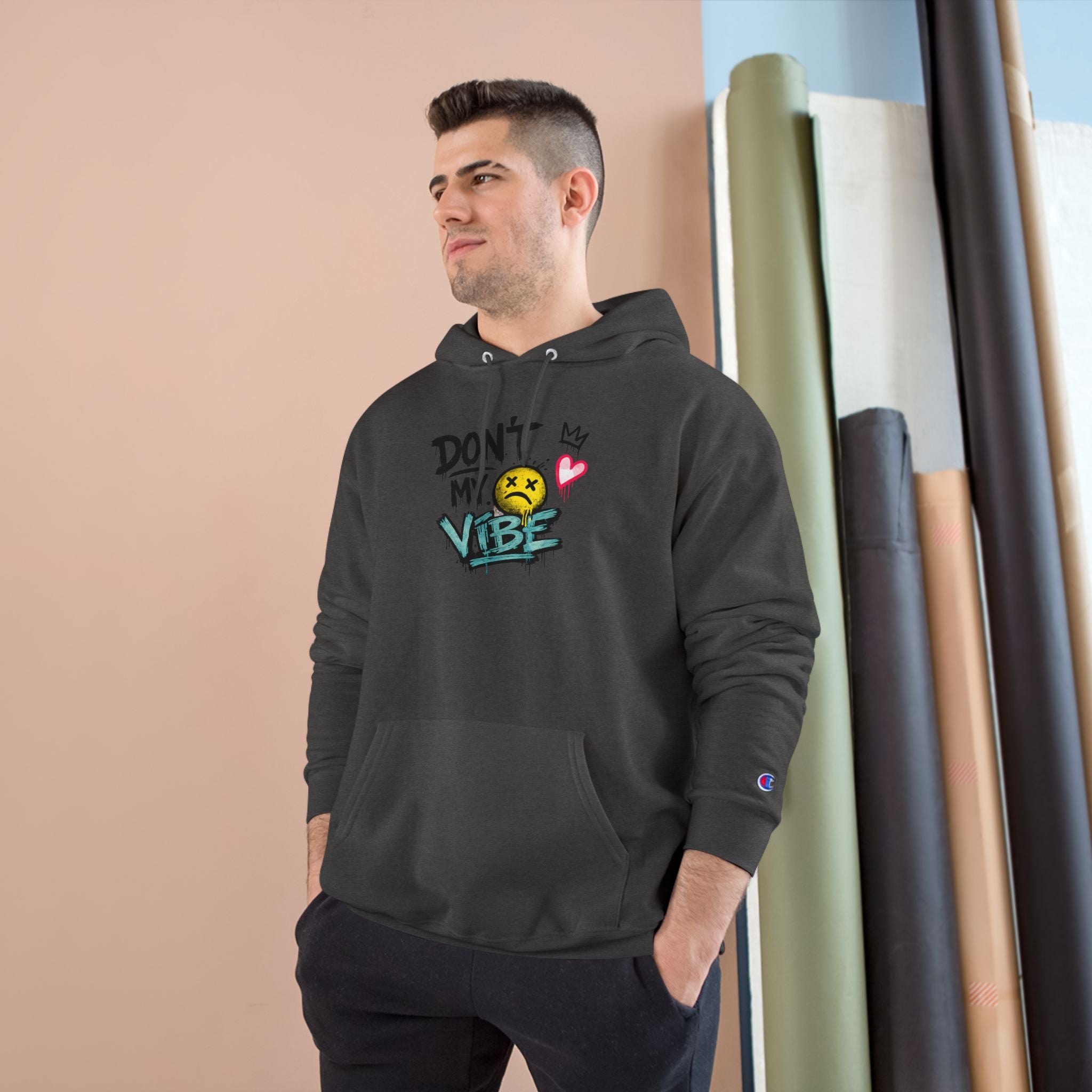 Don't My Vibe Hoodie — Graphic Streetwear Pullover with Emotive Smiley Design