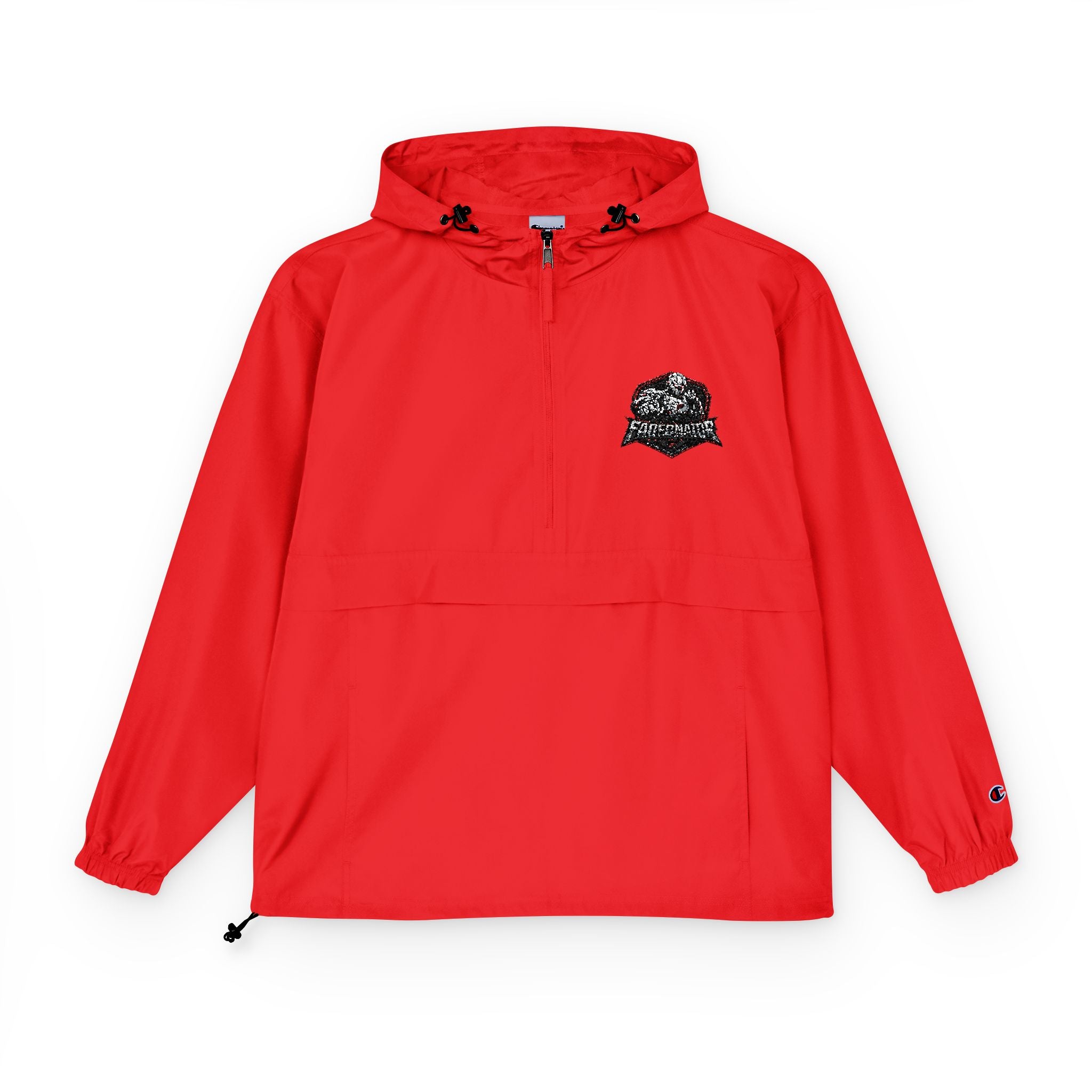 Packable Orange Anorak Jacket with Floral Skull Patch — Lightweight Windbreaker for Travel & Streetwear