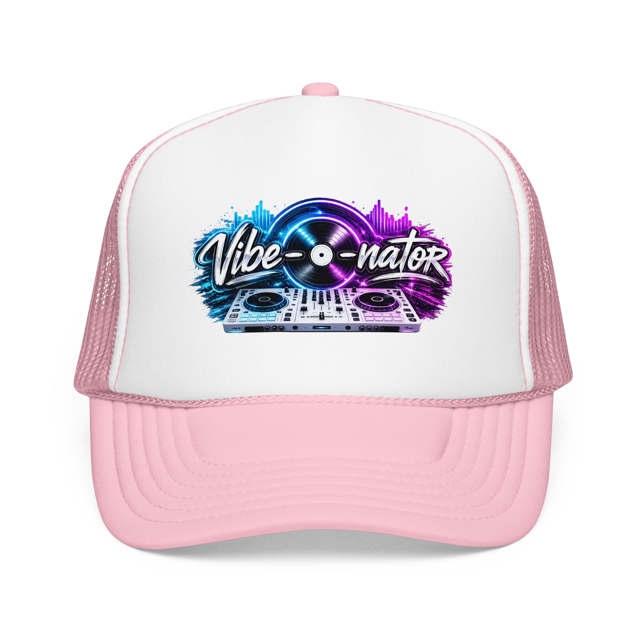 Vibe-nator Trucker Hat — Neon DJ Turntable Foam Hat