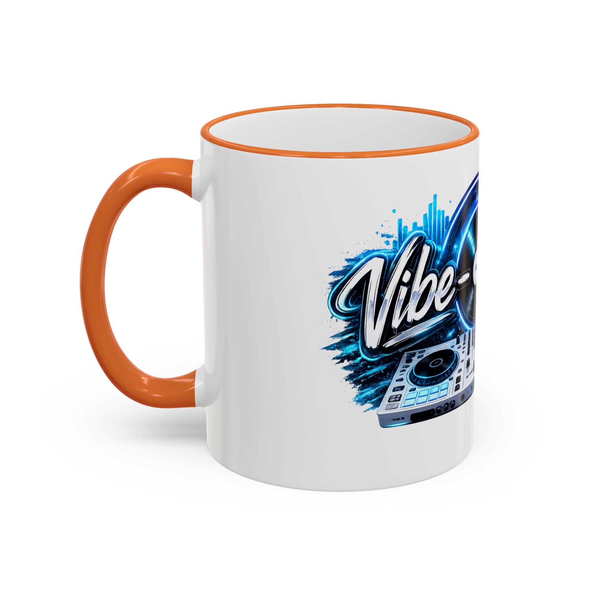 Vibe‑nator DJ Vinyl Graphic Accent Rim Mug (11oz/15oz)
