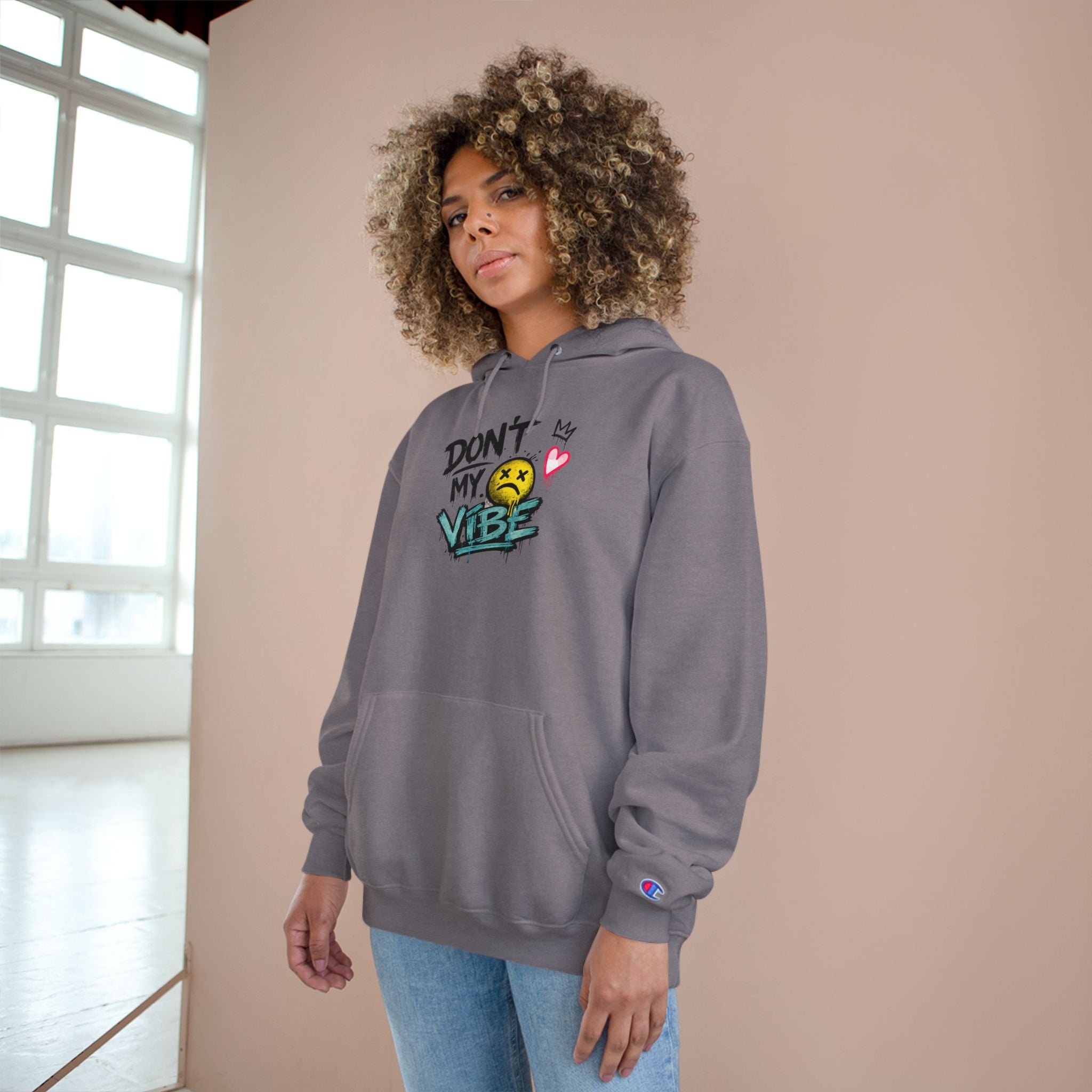 Don't My Vibe Hoodie — Graphic Streetwear Pullover with Emotive Smiley Design