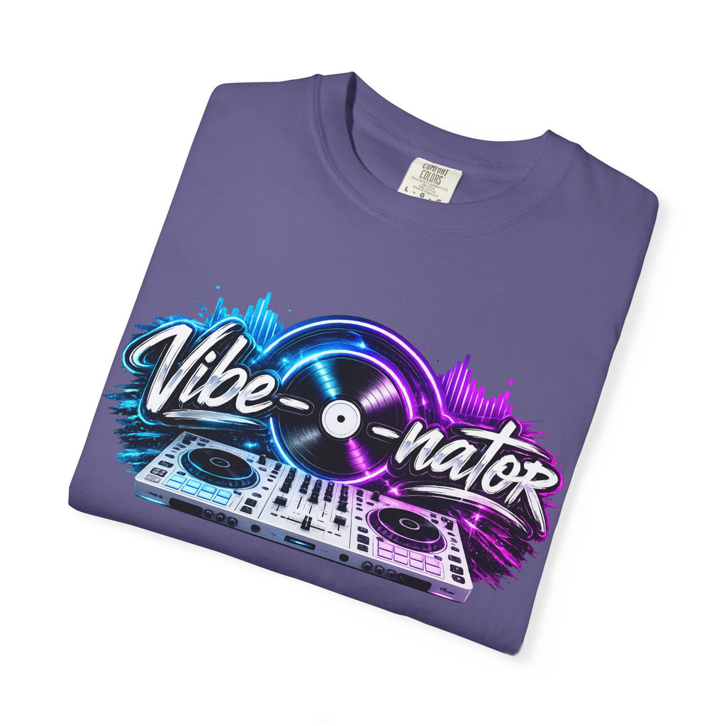 Vibe-o-nator DJ Turntable T-Shirt — Retro Neon Music Tee for DJs & Music Lovers